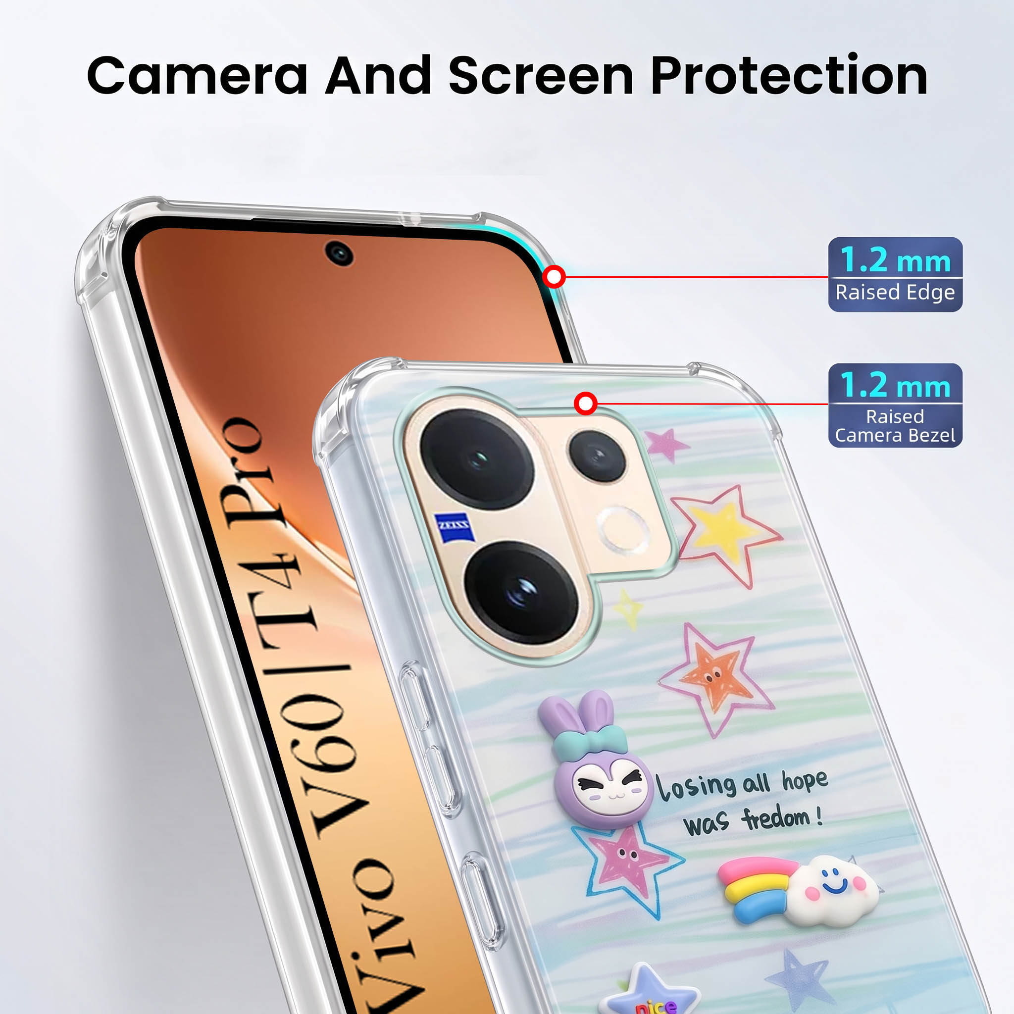 For Vivo V60 | Vivo T4 Pro Back Cover Case (3D Cute Cartoons | Hard Back Side Soft | Matte Premium Finish | HD Printing)