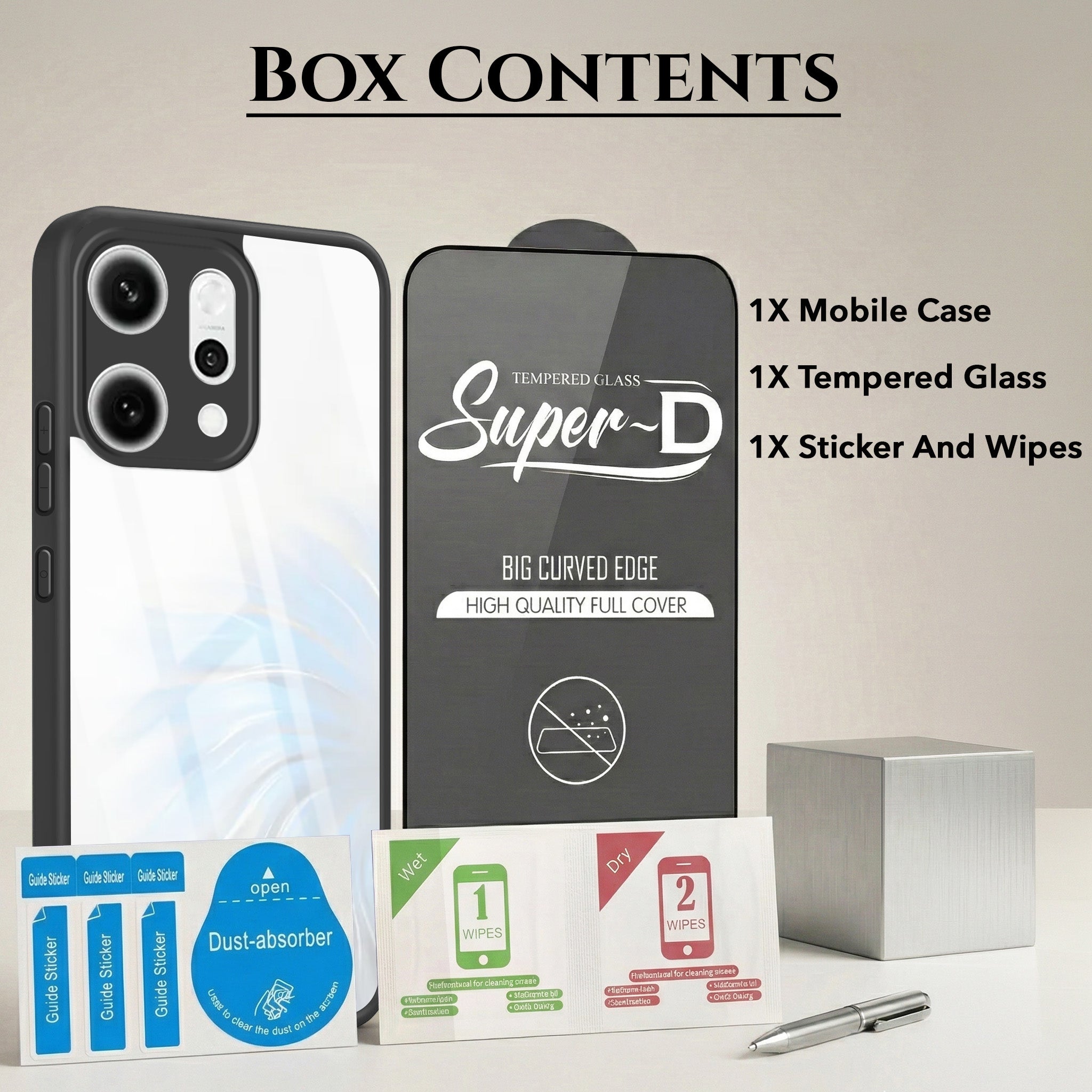 For Oppo Reno14 Pro 5G | Oppo Reno 14 Pro 5G Combo with Back Cover and 9H Tempered Glass (Lifetime Anti-Yellow | Crystal Clear Shockproof | Oleophobic Coating Screen Glass)