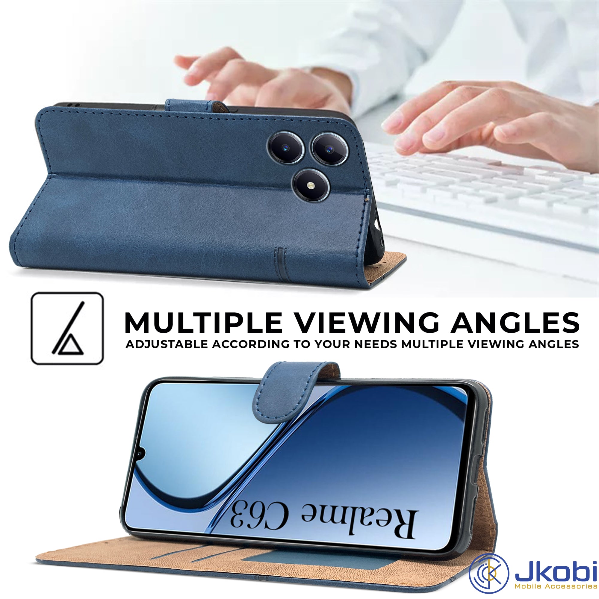 For Realme C63 Flip Cover Case (Stitched Leather with Magnetic Closure)