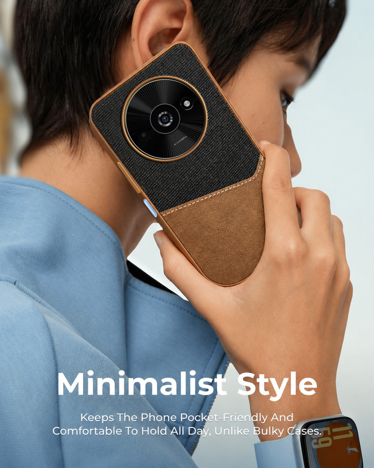 For Xiaomi Poco C61 Back Cover Case (Dual PU Leather Stitch | Professional Minimalist | Soft and Flexible)
