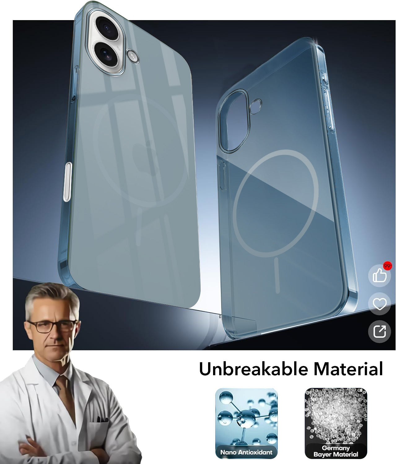 For Apple iPhone 16 Plus Back Cover Case (Crystal Clear Case | MagSafe Wireless Charging Support | Hard Anti Yellow | Camera Protection Bump)