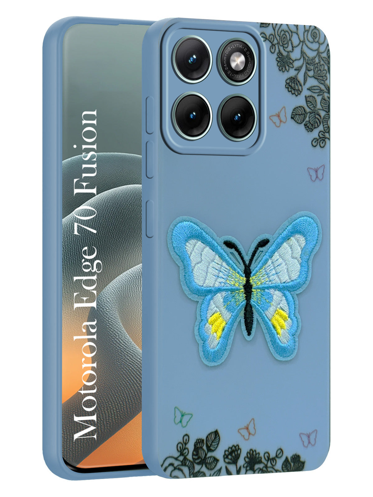 For Motorola Moto Edge 70 Fusion Back Cover Case (Soft Butterfly Embroidery | Women Teen Girls | Camera Protection| Matte Silicone)