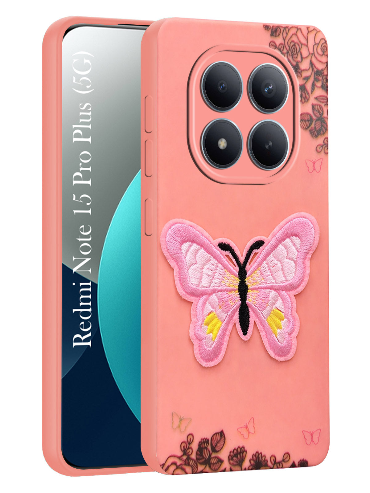 For Xiaomi Redmi Note 15 Pro Plus 5G Back Cover Case (Soft Butterfly Embroidery | Women Teen Girls | Camera Protection| Matte Silicone)