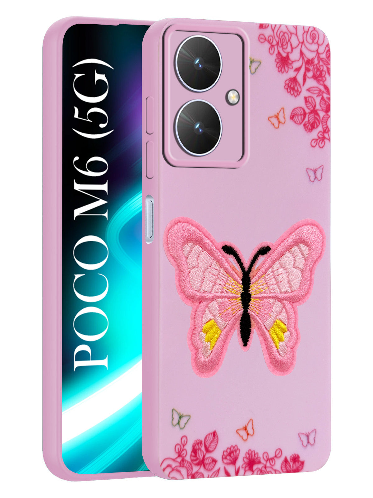 For Poco M6 5G Back Cover Case (Soft Butterfly Embroidery | Women Teen Girls | Camera Protection| Matte Silicone)
