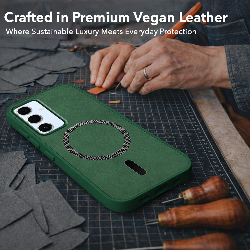 For Samsung Galaxy S24 FE Back Cover Case Leather Finish (MagSafe Compatible Wireless Charging | Soft Touch | Camera Bump Protection)