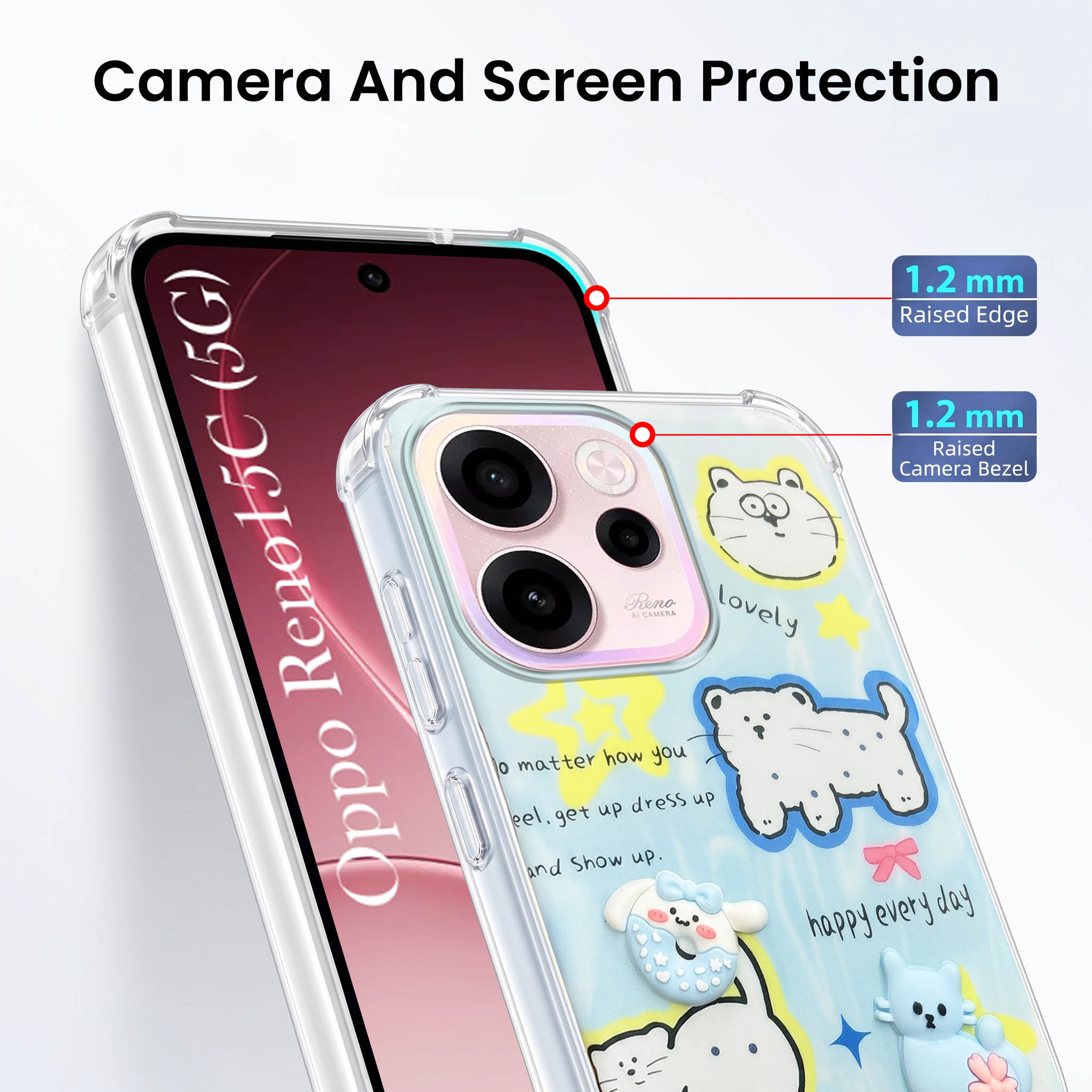 For Oppo Reno 15c Back Cover Case (3D Cute Cartoons | Hard Back Side Soft | Matte Premium Finish | HD Printing)