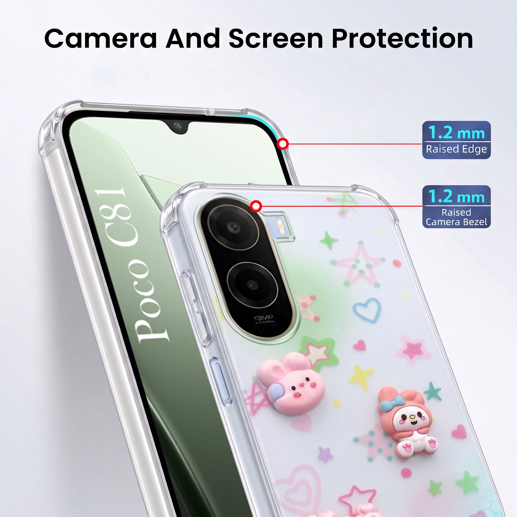 For Poco C81 5G Back Cover Case (3D Cute Cartoons | Hard Back Side Soft | Matte Premium Finish | HD Printing)