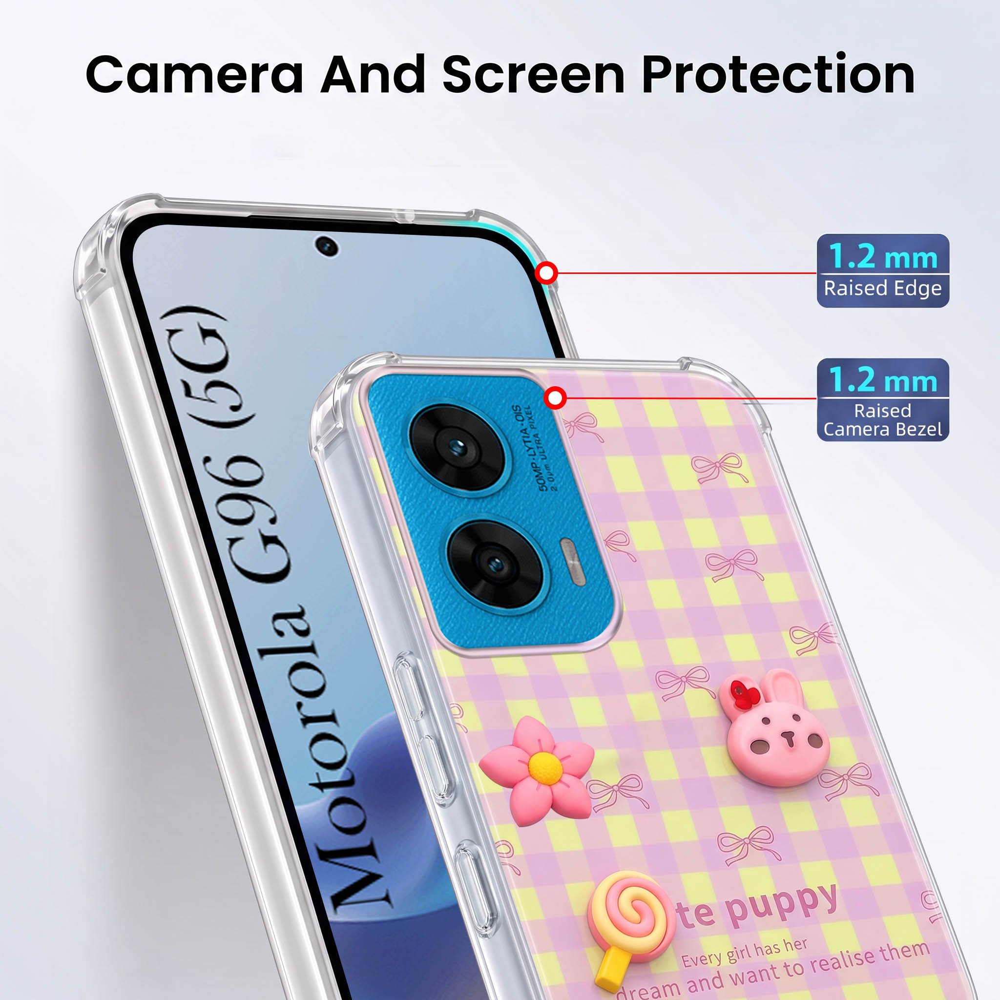 For Motorola Moto G96 Back Cover Case (3D Cute Cartoons | Hard Back Side Soft | Matte Premium Finish | HD Printing)