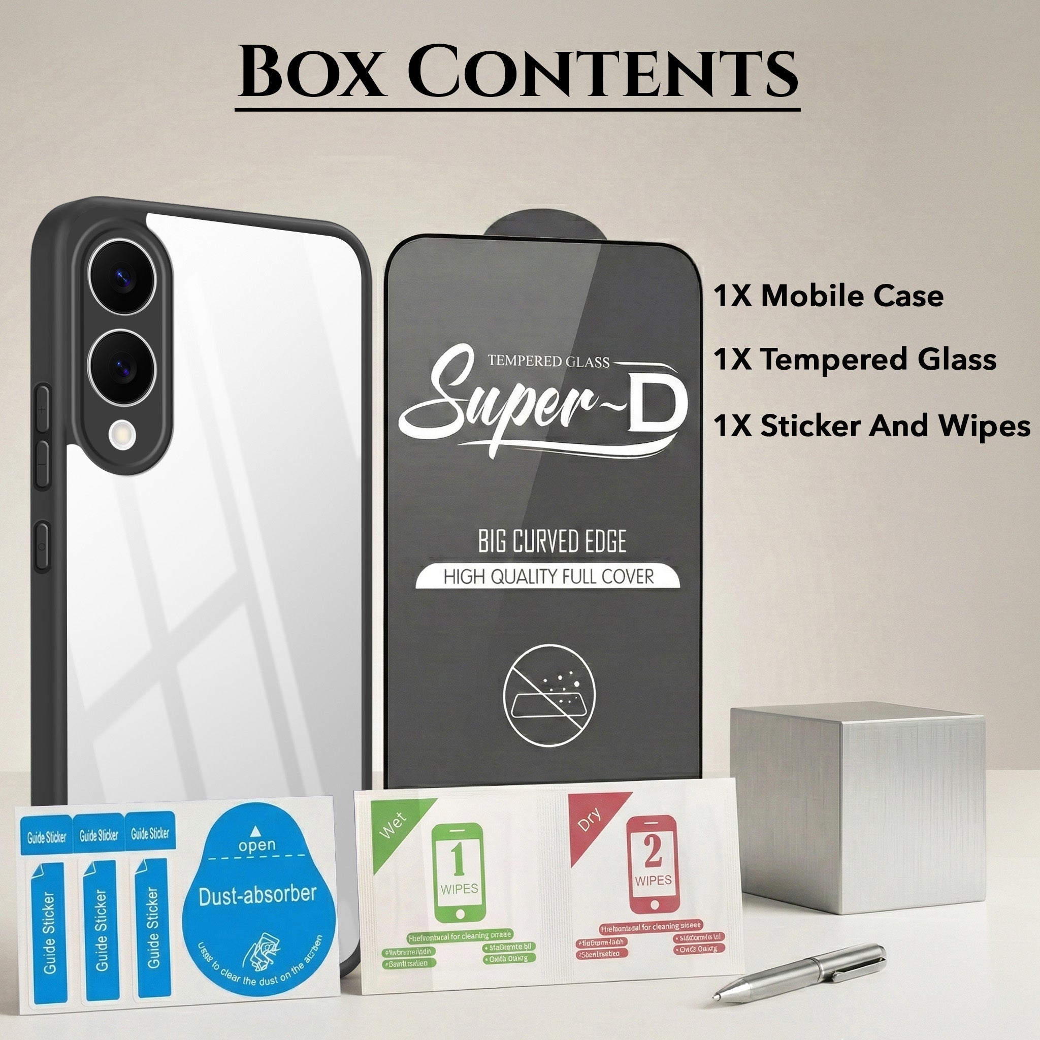 For Samsung Galaxy S25 Edge Combo with Back Cover and 9H Tempered Glass (Lifetime Anti-Yellow | Crystal Clear Shockproof | Oleophobic Coating Screen Glass)