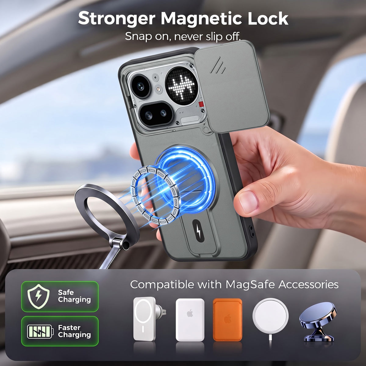 For Nothing Phone 4A Pro 5G Back Case Cover Metallic (Hybrid Armor Kickstand | Sliding Shutter Camera Protection | MagSafe Compatible)