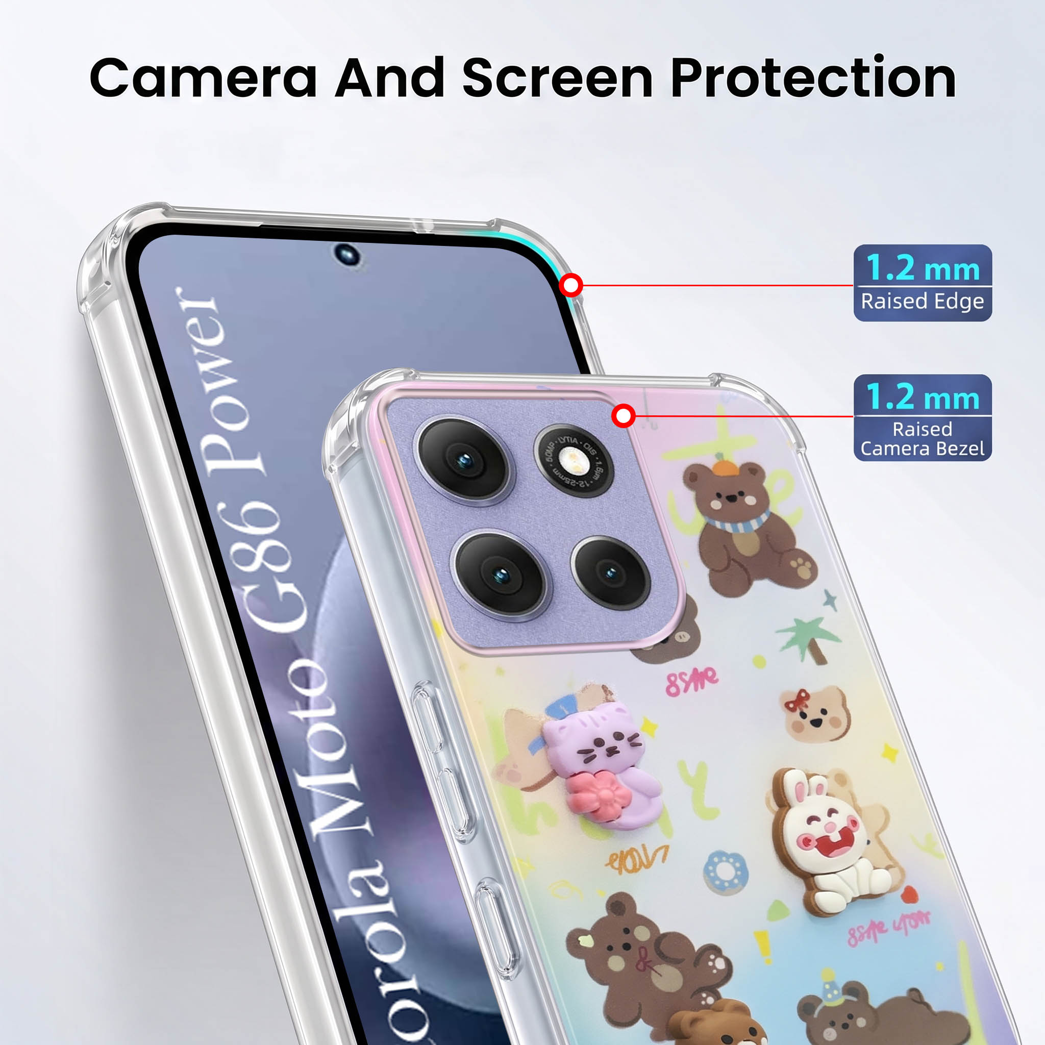 For Motorola Moto G86 Power Back Cover Case (3D Cute Cartoons | Hard Back Side Soft | Matte Premium Finish | HD Printing)