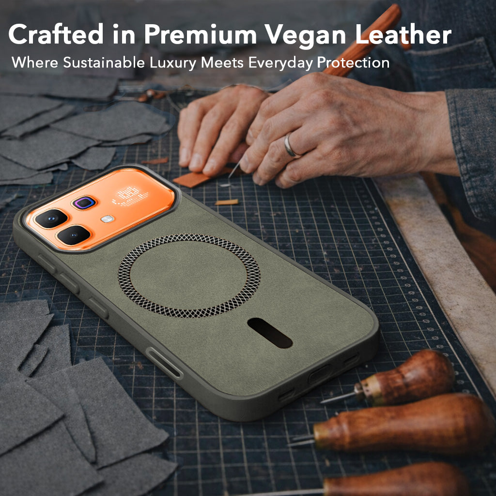For Infinix Note 60 Pro 5G Back Cover Case Leather Finish (MagSafe Compatible Wireless Charging | Soft Touch | Camera Bump Protection)
