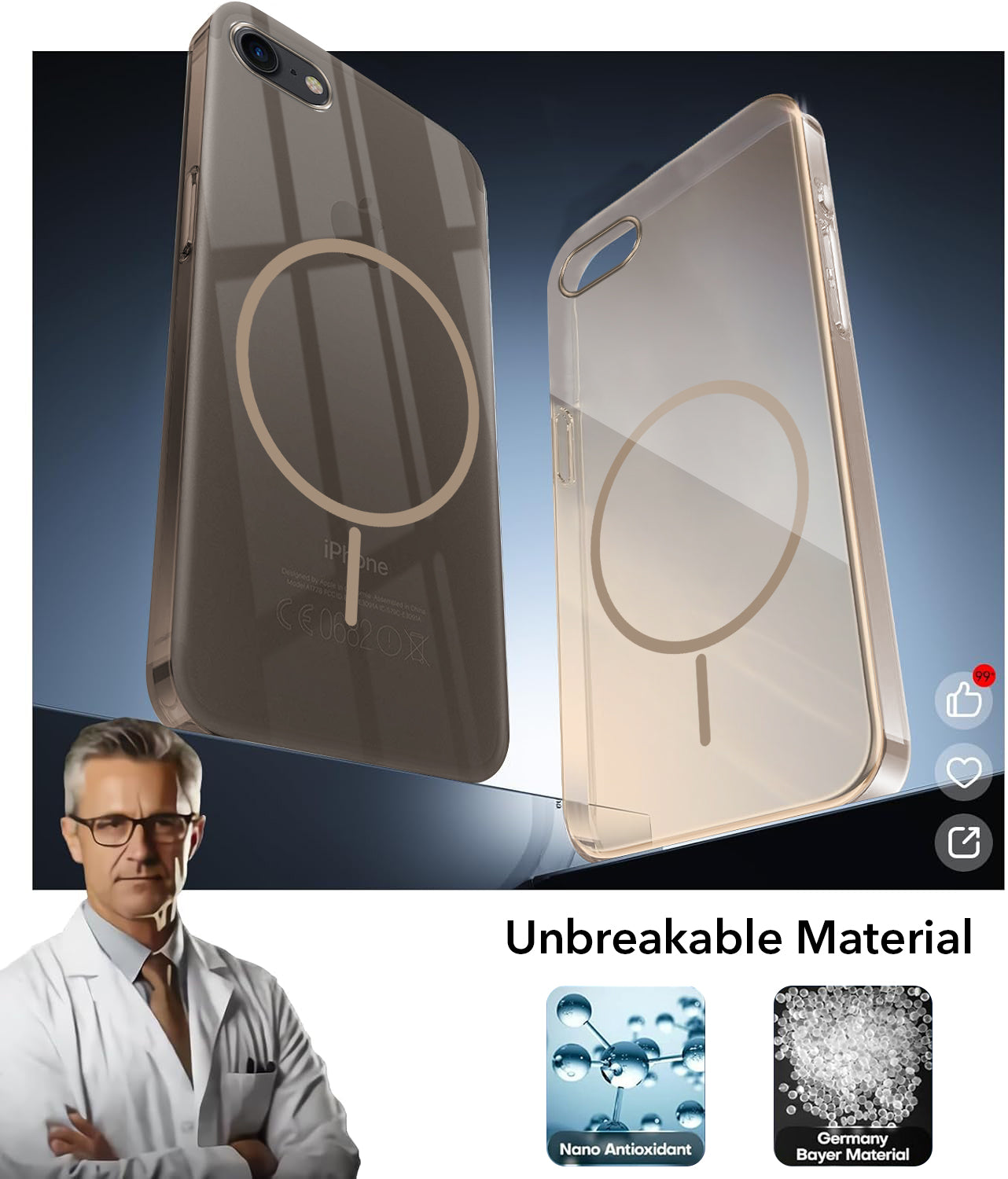 For iPhone SE 2020 | SE 2022 Back Cover Case (Crystal Clear Case | MagSafe Wireless Charging Support | Hard Anti Yellow | Camera Protection Bump)