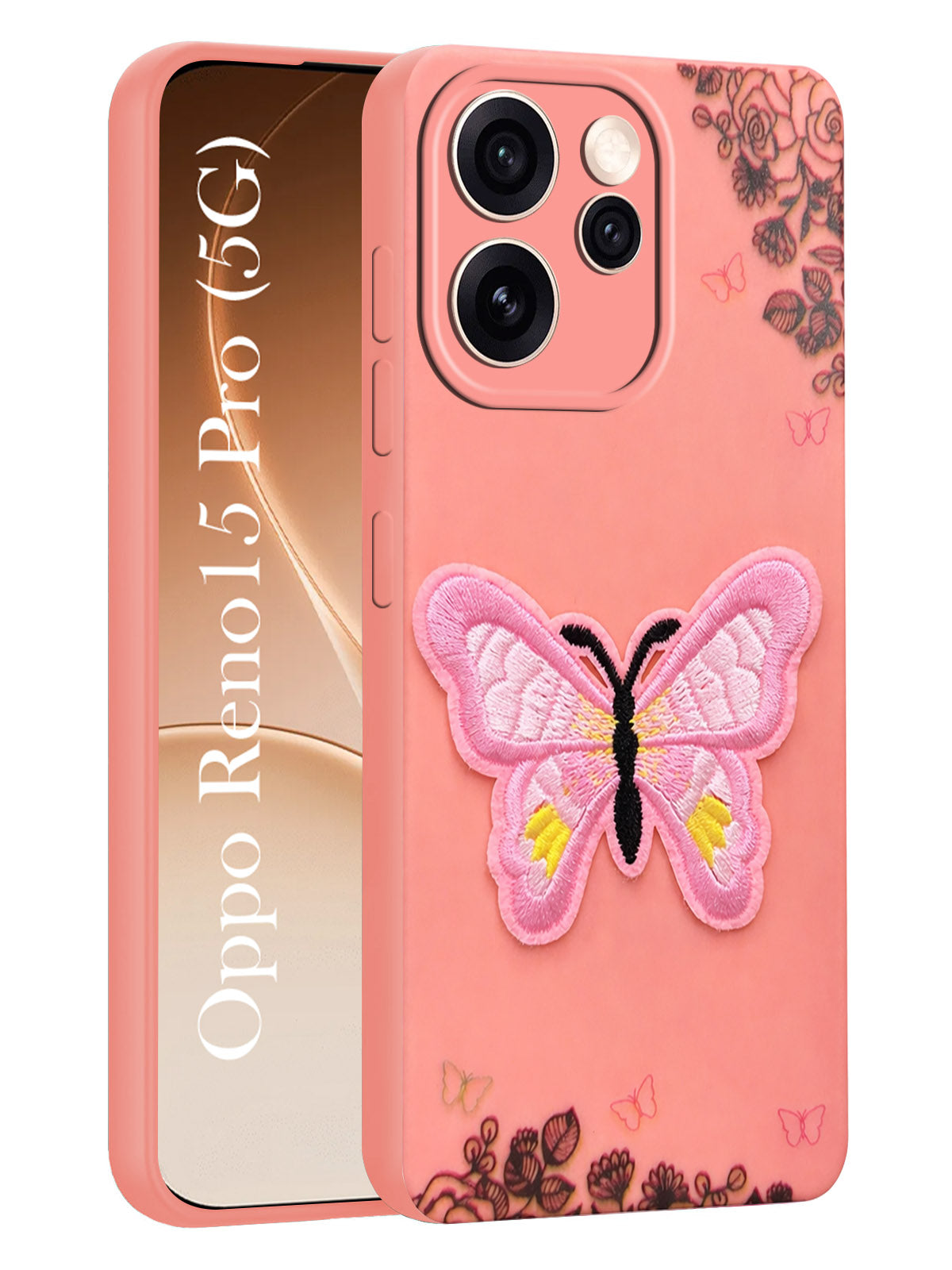 For Oppo Reno15 Pro 5G | Oppo Reno 15 Pro 5G Back Cover Case (Soft Butterfly Embroidery | Women Teen Girls | Camera Protection| Matte Silicone)