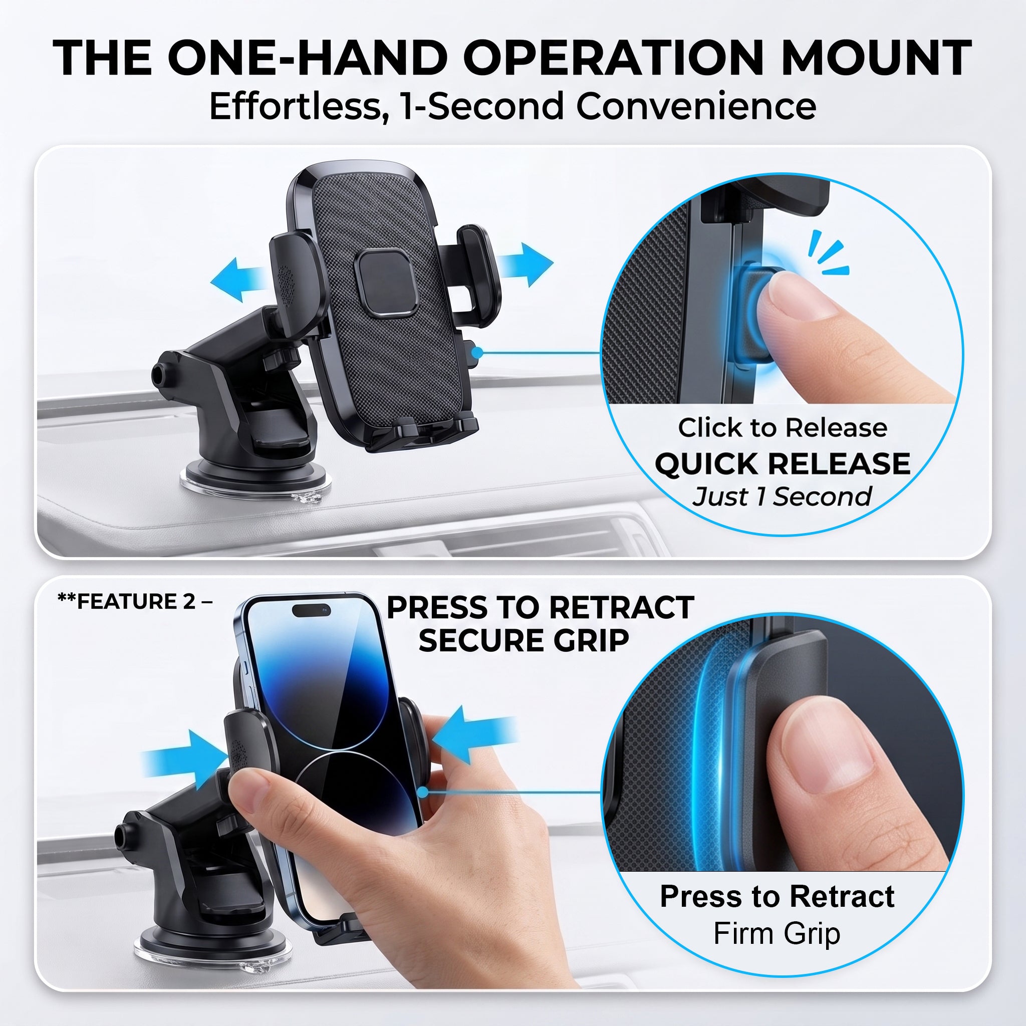 360° One-Touch Car Phone Holder | Universal Dashboard & Windshield Mobile Mount