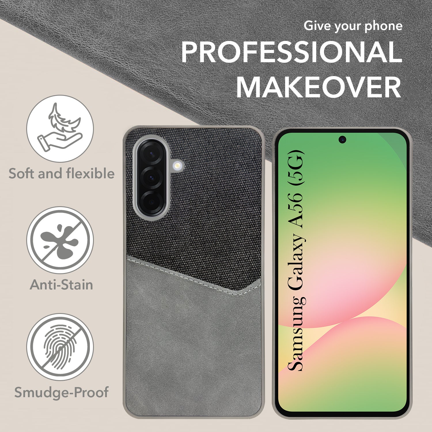 For Samsung Galaxy A56 Back Cover Case (Dual PU Leather Stitch | Professional Minimalist | Soft and Flexible)