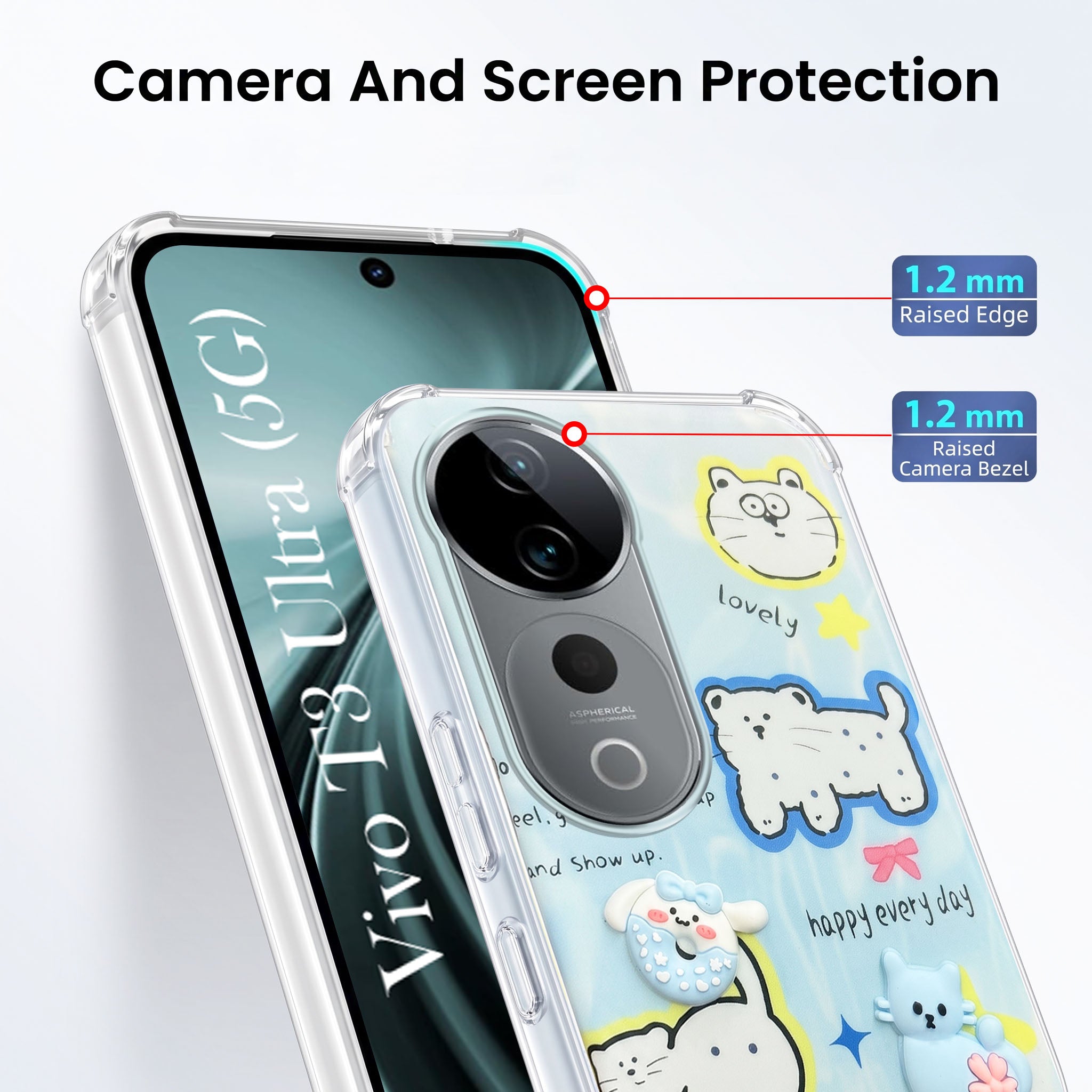 For Vivo T3 Ultra Back Cover Case (3D Cute Cartoons | Hard Back Side Soft | Matte Premium Finish | HD Printing)