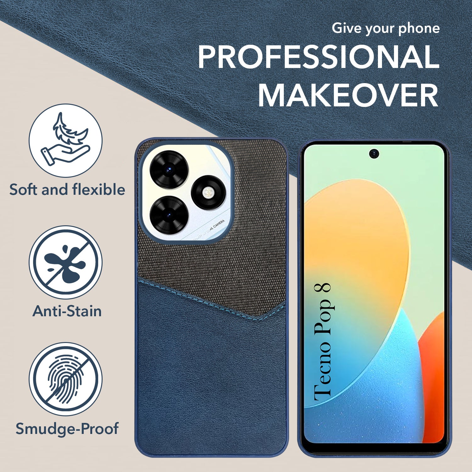 For Tecno Pop 8 Back Cover Case (Dual PU Leather Stitch | Professional Minimalist | Soft and Flexible)