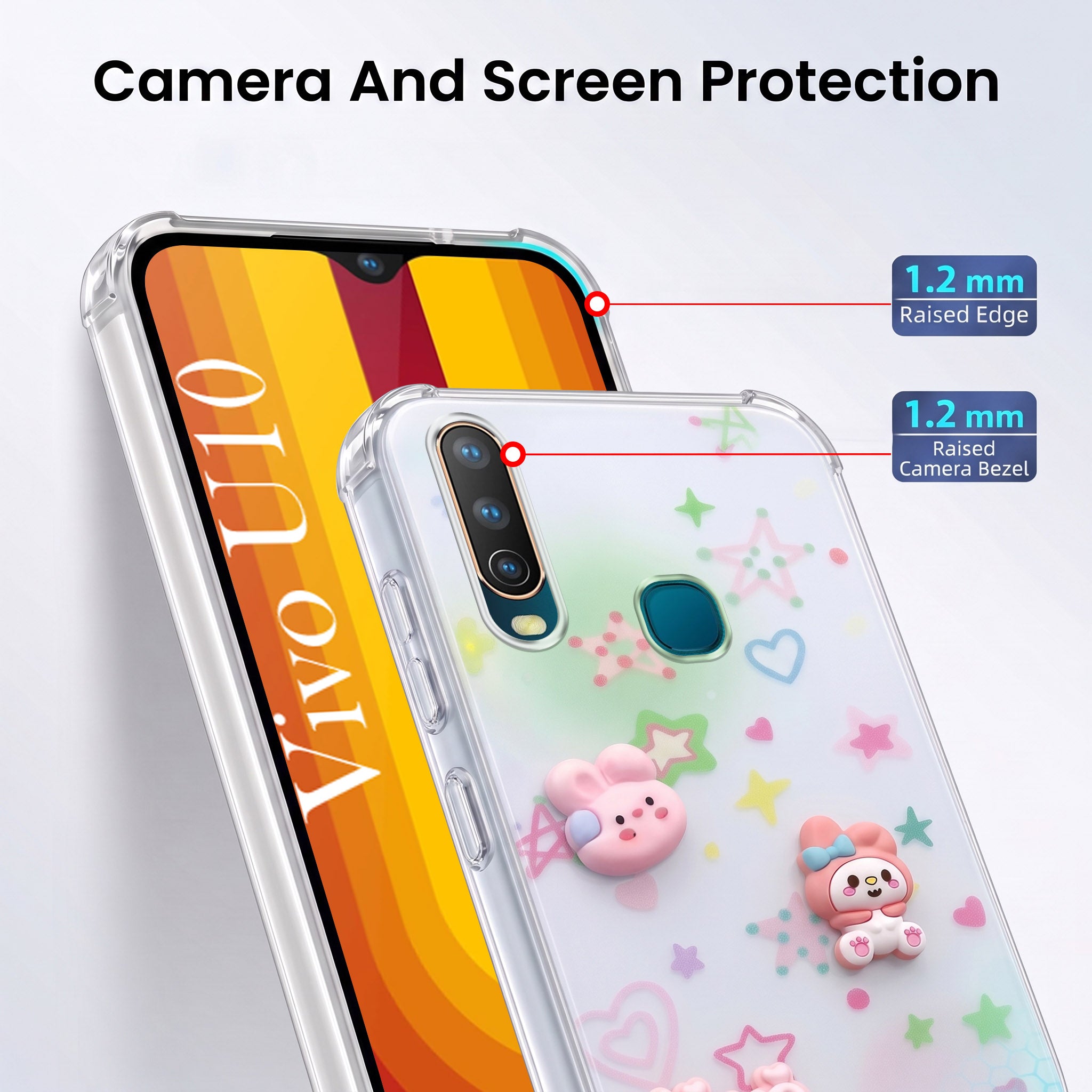 For Vivo U10 Back Cover Case (3D Cute Cartoons | Hard Back Side Soft | Matte Premium Finish | HD Printing)