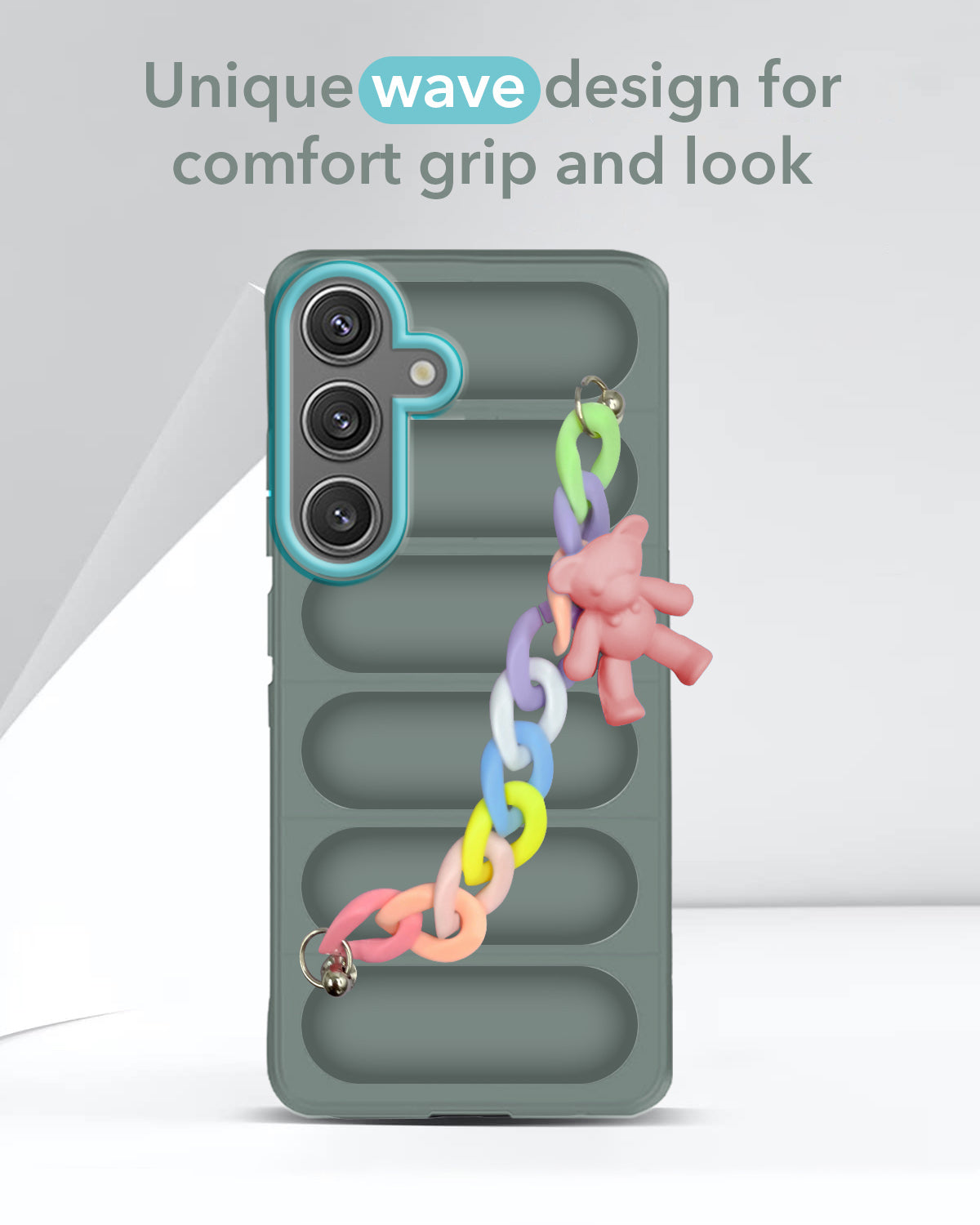 For Oppo A5X Back Cover Case (Wrist Hanging Chain | Teddy Bracelet Charms | Matte Liquid Silicone | Camera Protection Ring)