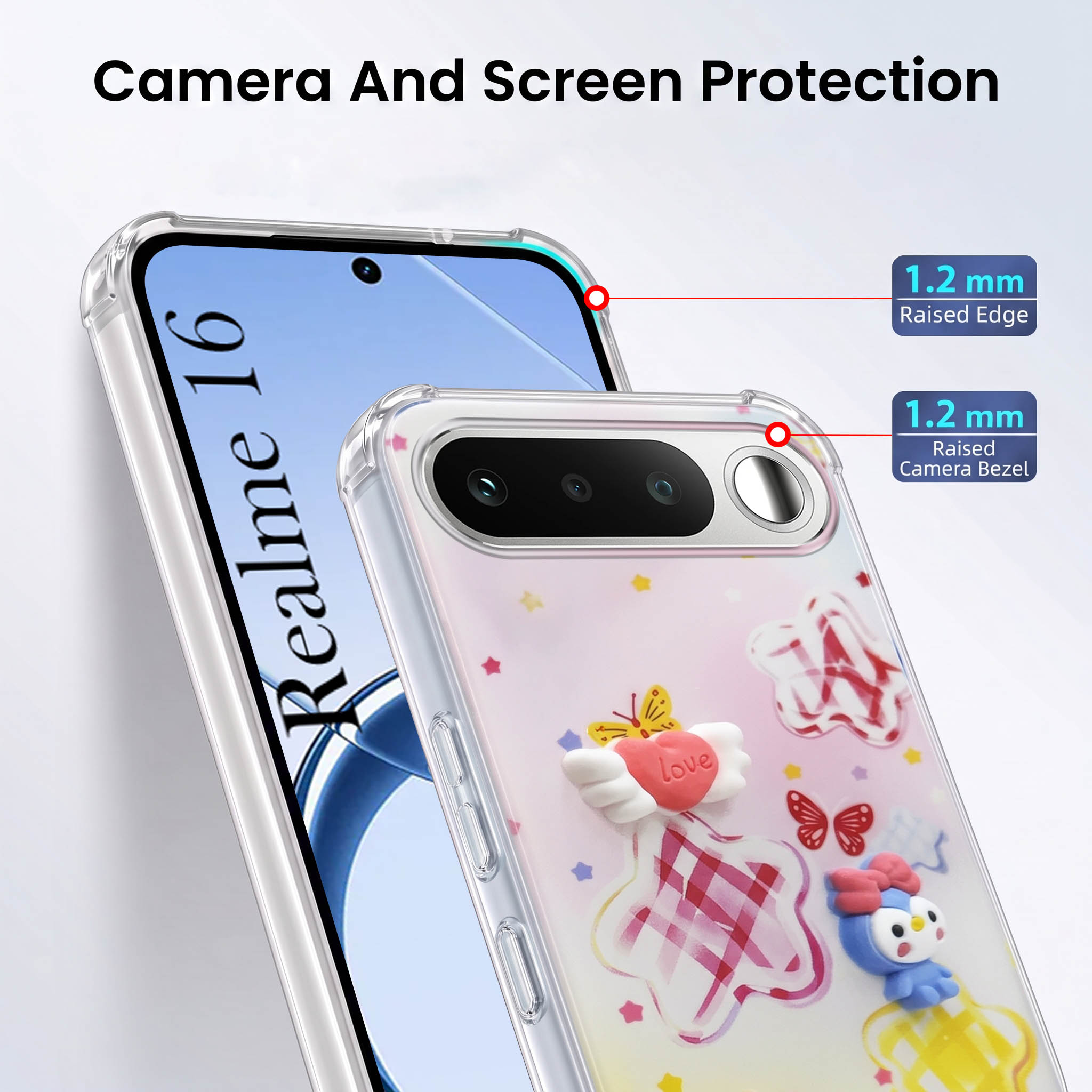 For Realme 16 Back Cover Case (3D Cute Cartoons | Hard Back Side Soft | Matte Premium Finish | HD Printing)