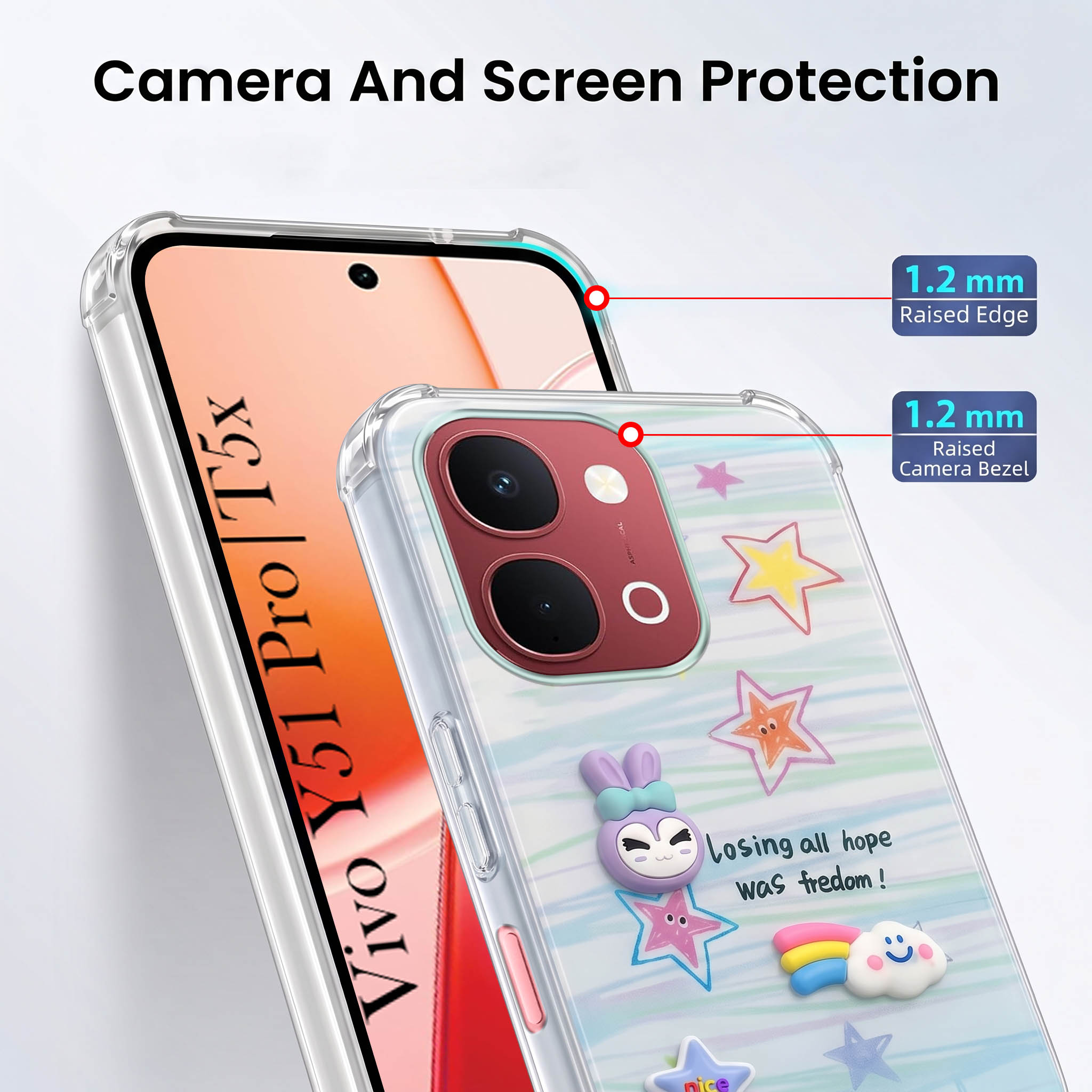 For Vivo Y51 Pro 5G | Vivo T5x Back Cover Case (3D Cute Cartoons | Hard Back Side Soft | Matte Premium Finish | HD Printing)