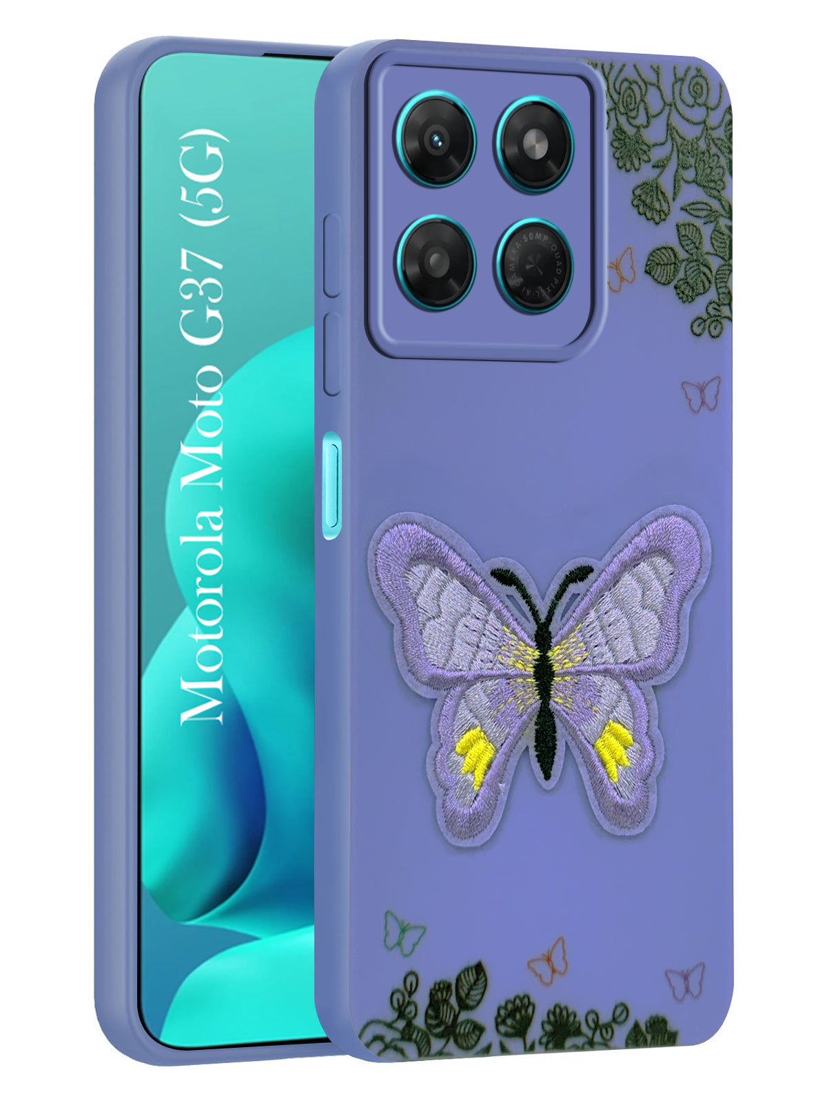 For Motorola Moto G37 Back Cover Case (Soft Butterfly Embroidery | Women Teen Girls | Camera Protection| Matte Silicone)