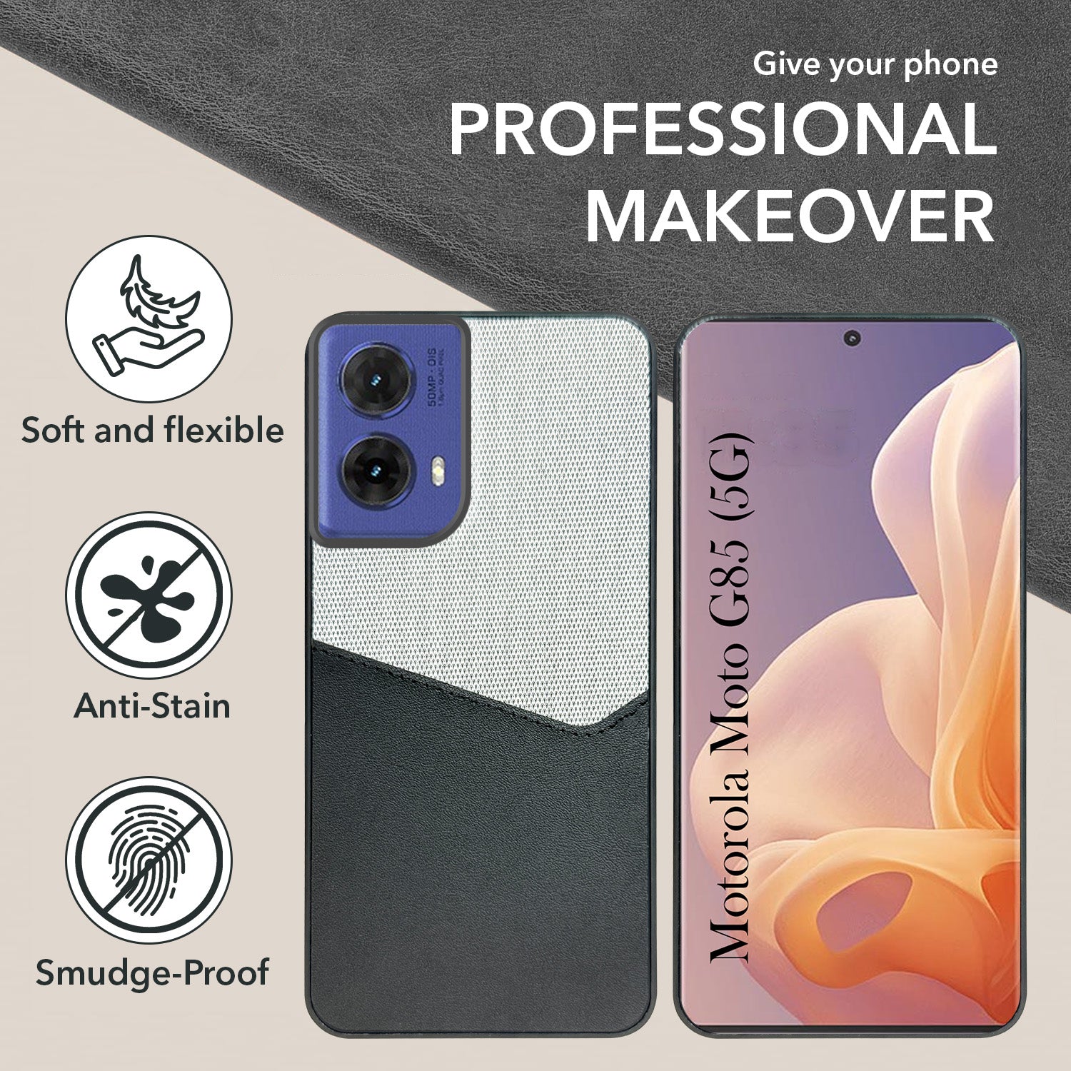 For Motorola Moto G85 Back Cover Case (Dual PU Leather Stitch | Professional Minimalist | Soft and Flexible)