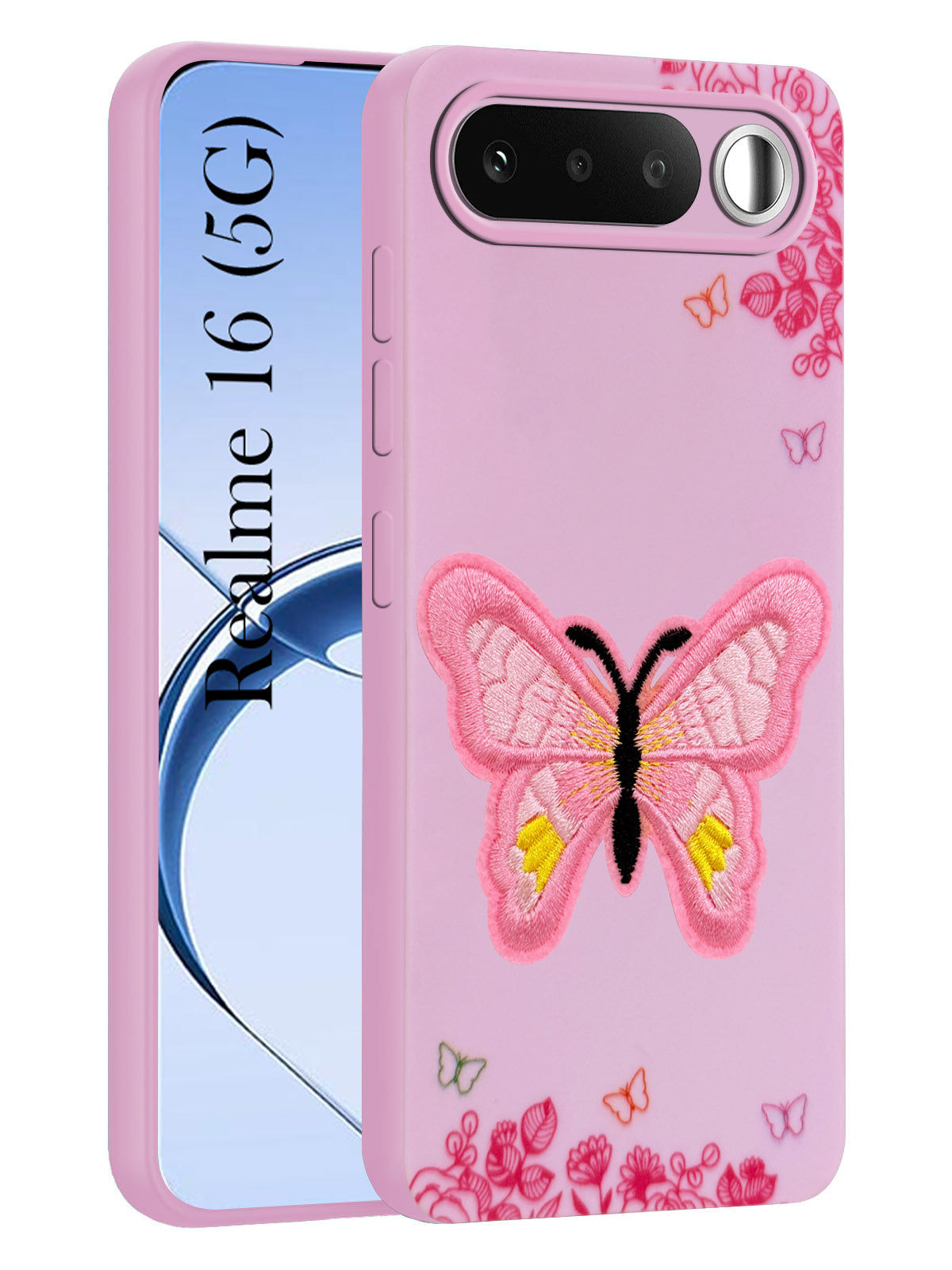 For Realme 16 Back Cover Case (Soft Butterfly Embroidery | Women Teen Girls | Camera Protection| Matte Silicone)