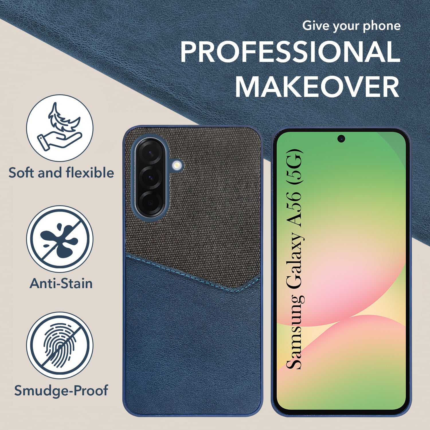 For Samsung Galaxy A56 Back Cover Case (Dual PU Leather Stitch | Professional Minimalist | Soft and Flexible)