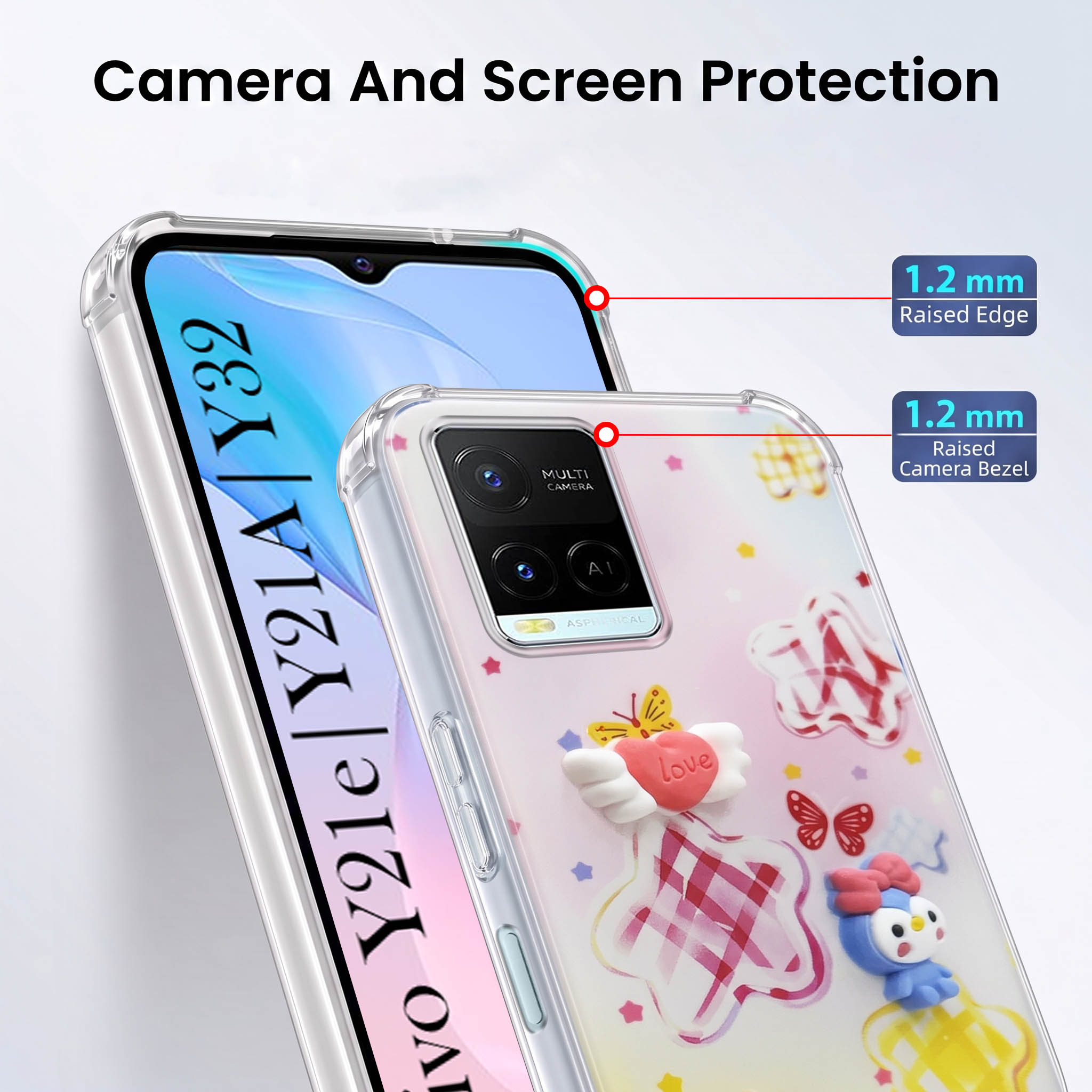 For Vivo Y21e | Vivo Y21A | Vivo Y32 Back Cover Case (3D Cute Cartoons | Hard Back Side Soft | Matte Premium Finish | HD Printing)