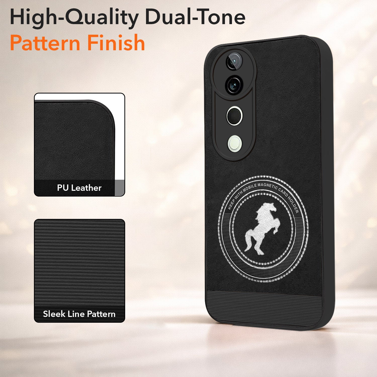 For Vivo T3 Ultra Back Cover Case PU Leather Finish Back Cover Case (Professional Minimalist Texture | MagSafe Compatile | Camera Protection | Sleek Sober Formal)
