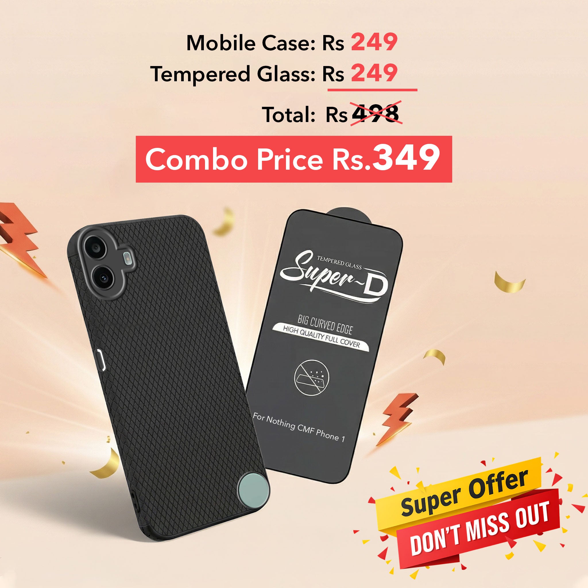For Nothing CMF Phone 1 Combo with Back Cover and 9H Tempered Glass (Liquid Silicone | Camera Protection | Oleophobic Coating Screen Glass)