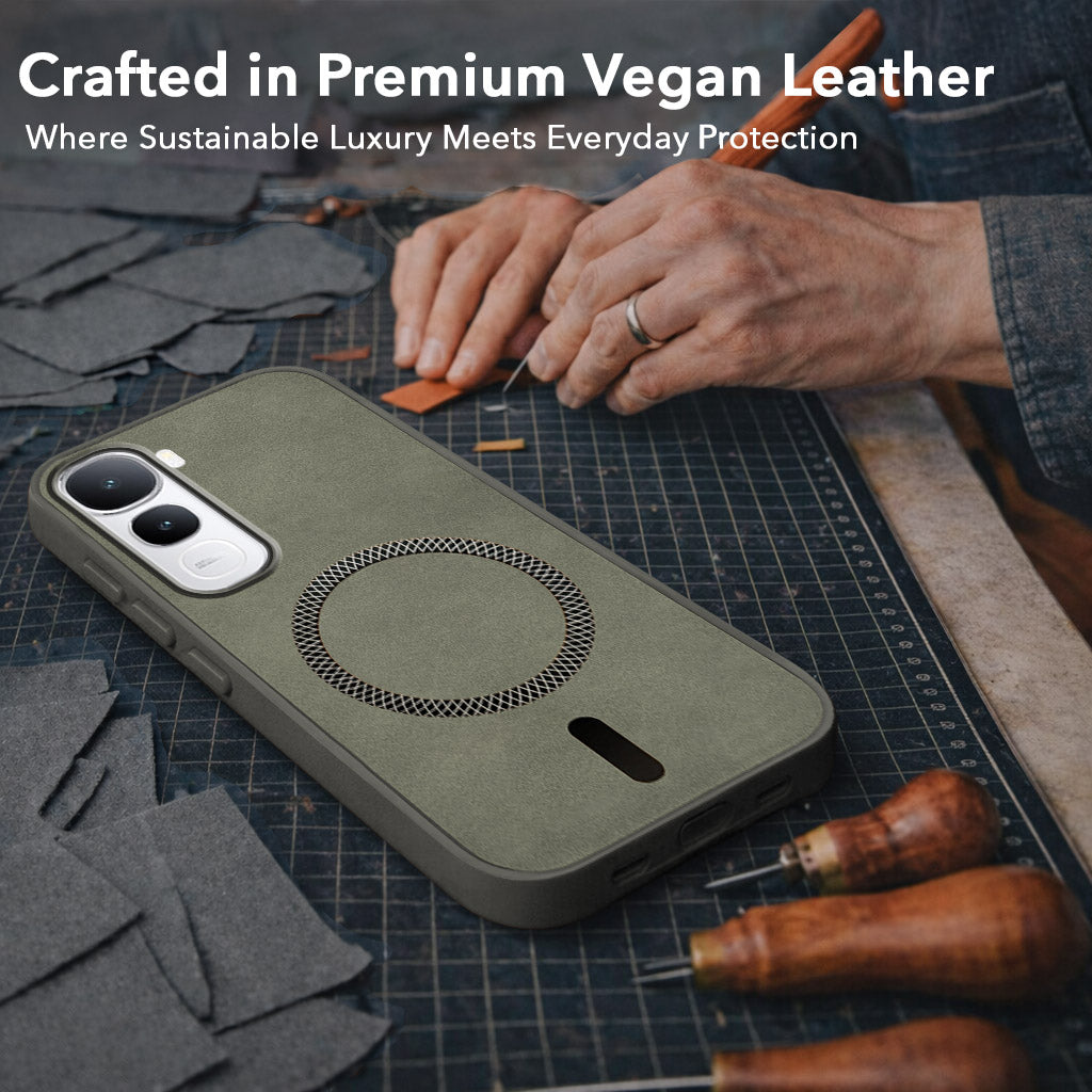 For Vivo Y400 Back Cover Case Leather Finish (MagSafe Compatible Wireless Charging | Soft Touch | Camera Bump Protection)