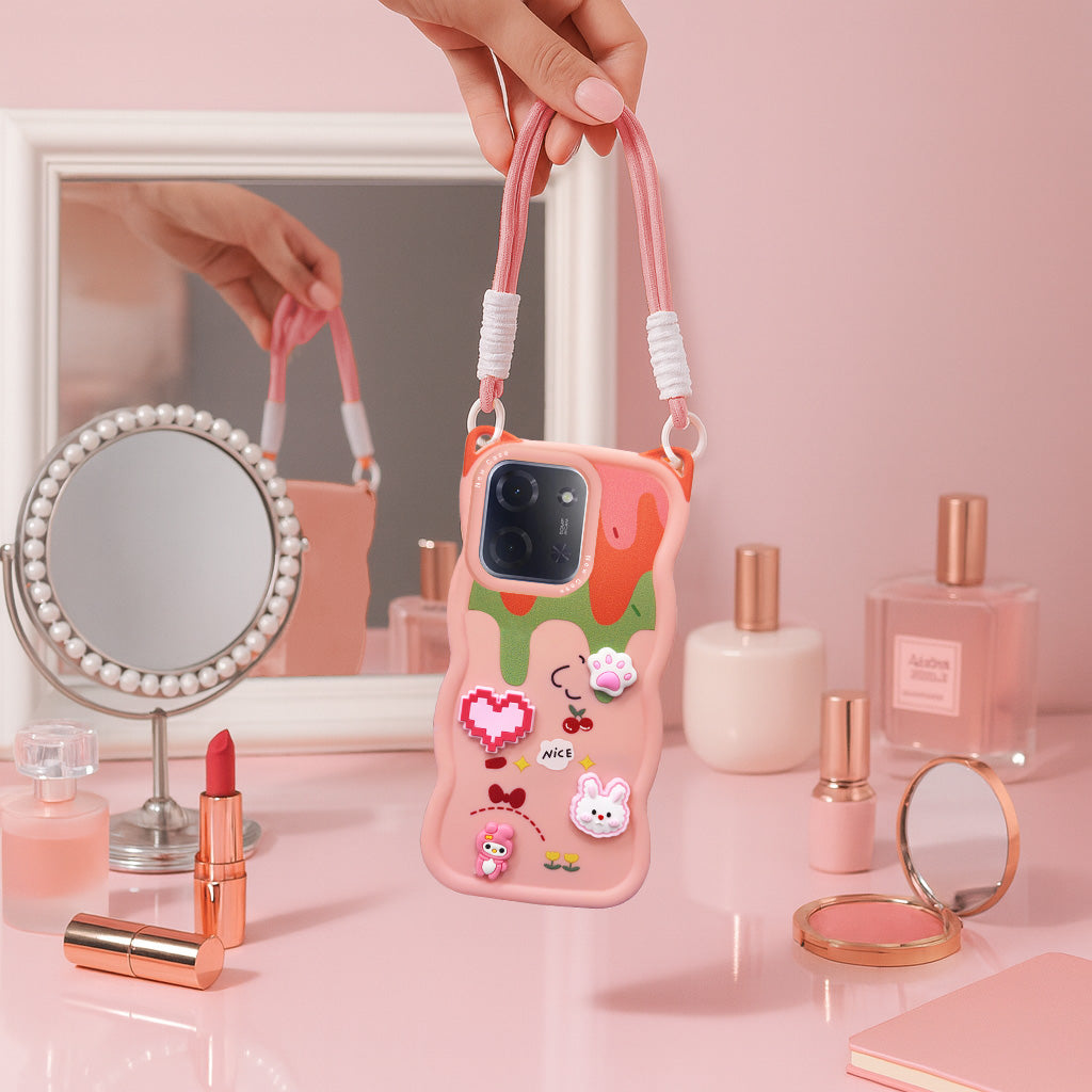 For Poco C85 5G Back Case Cover Strap (3D Embossed Figures | Strap Holder | 360* Soft Cushion with Camera Bump)