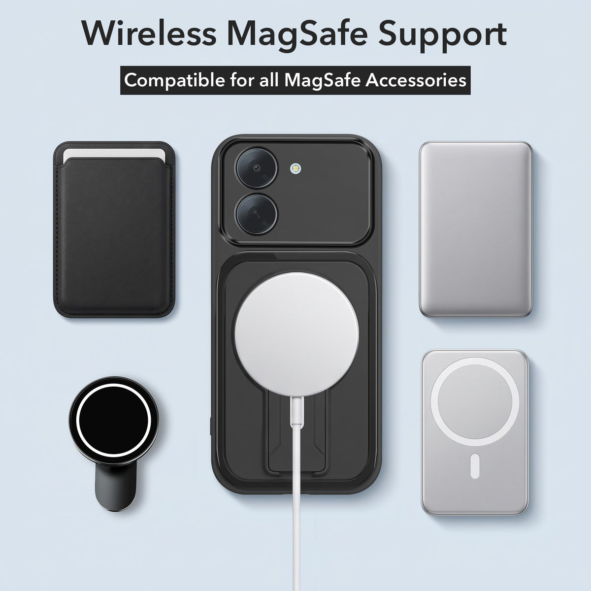 For Redmi A7 4G Back Case Cover Metallic (Hybrid Armor Kickstand | MagSafe Compatible | Camera Protection Shockproof)