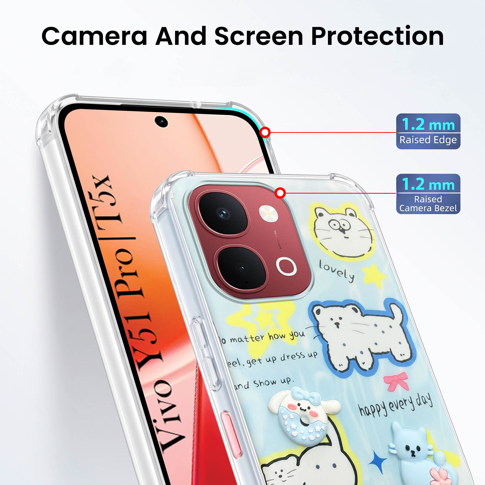 For Vivo Y51 Pro 5G | Vivo T5x Back Cover Case (3D Cute Cartoons | Hard Back Side Soft | Matte Premium Finish | HD Printing)