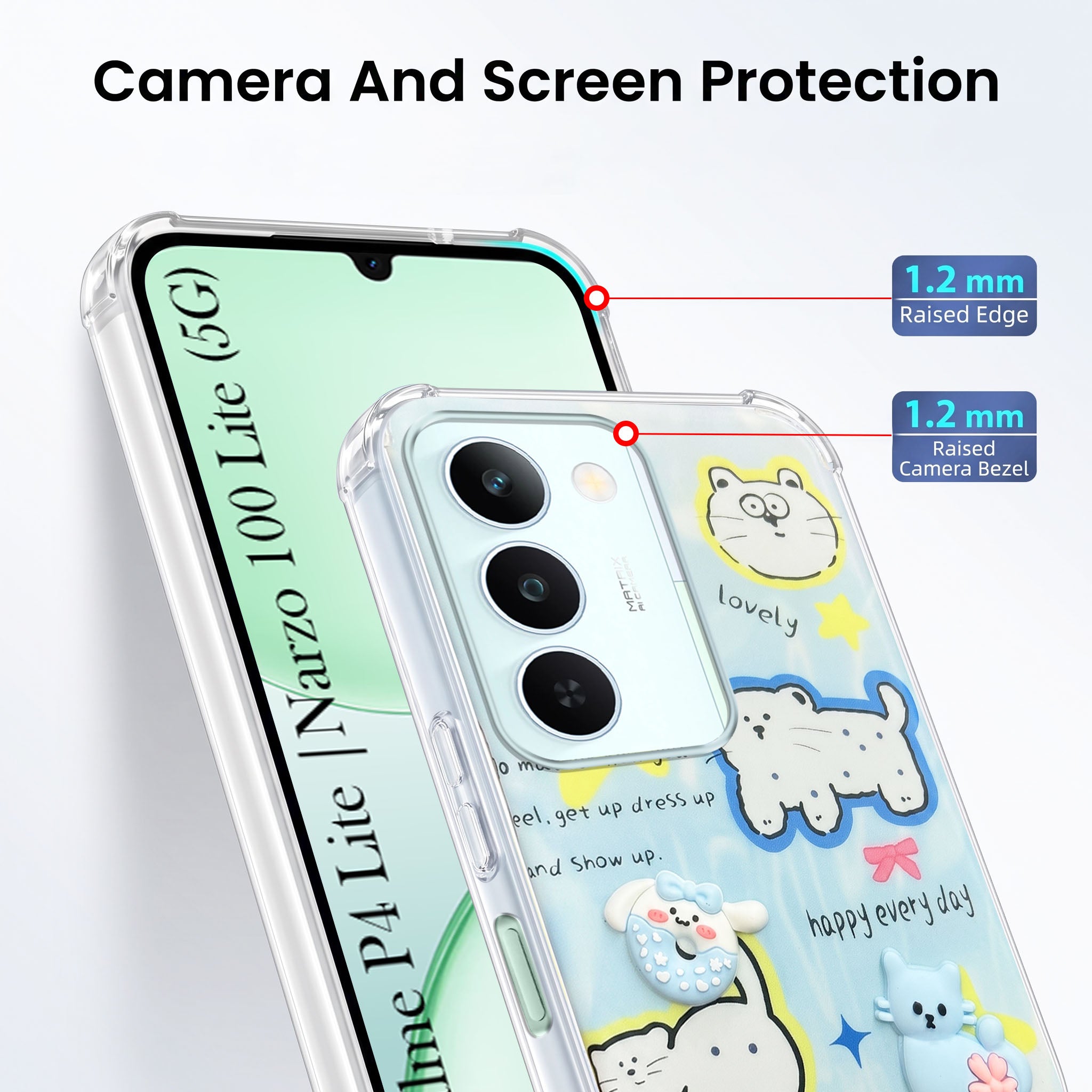 For Realme P4 Lite 5G | Realme Narzo 100 Lite 5G Back Cover Case (3D Cute Cartoons | Hard Back Side Soft | Matte Premium Finish | HD Printing)