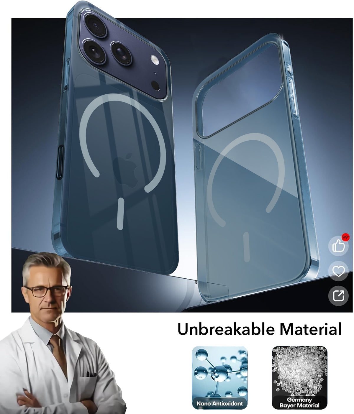 For iPhone 17 Pro | iPhone 18 Pro Back Cover Case Crystal Anti Yellow (MagSafe Wireless Charging Support |Camera Protection Bump)