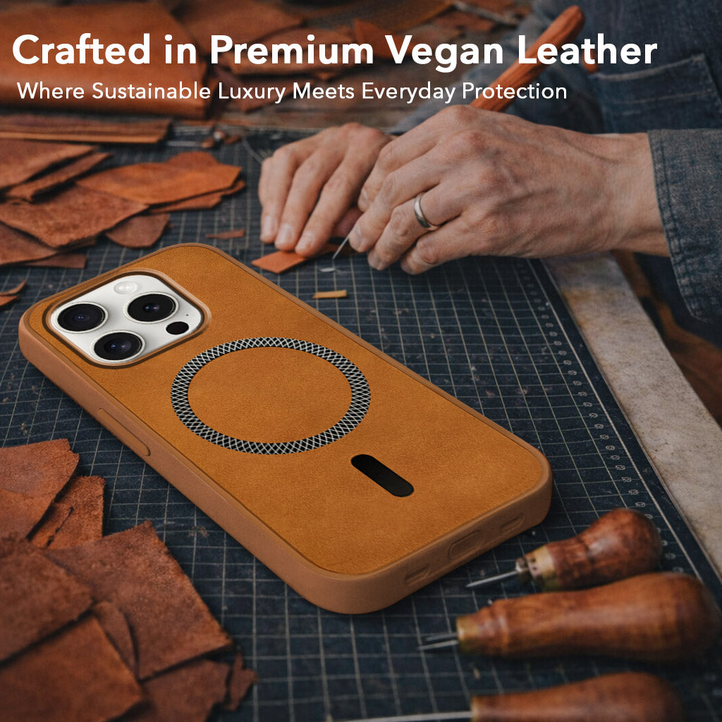 For Apple iPhone 15 Pro Back Cover Case Leather Finish (MagSafe Compatible Wireless Charging | Soft Touch | Camera Bump Protection)