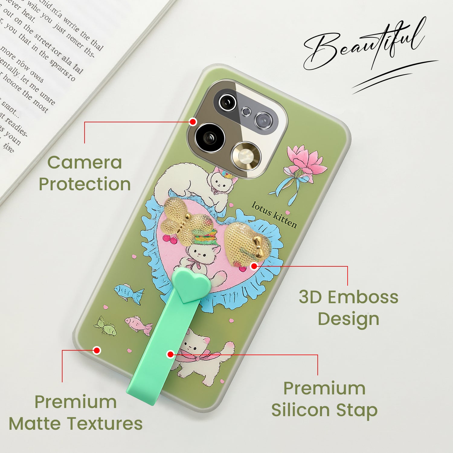 For Realme 16 Pro Plus 5G Back Cover Case (3D Cute Heart Strap Holder | Camera Protection | Designer Girls Print)