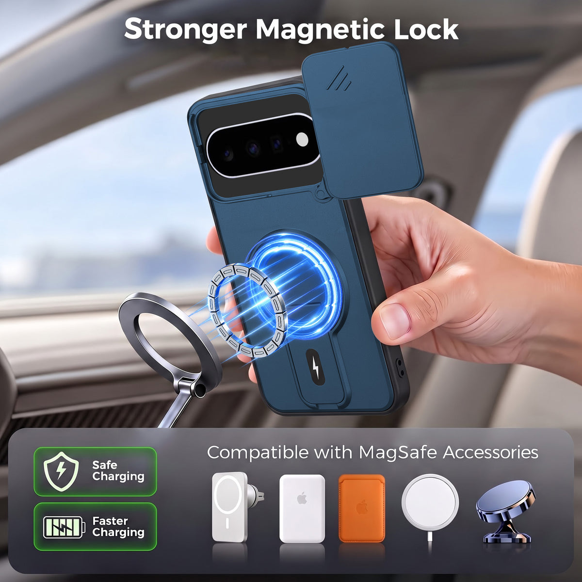 For Google Pixel 11 Back Case Cover Metallic (Hybrid Armor Kickstand | Sliding Shutter Camera Protection | MagSafe Compatible)