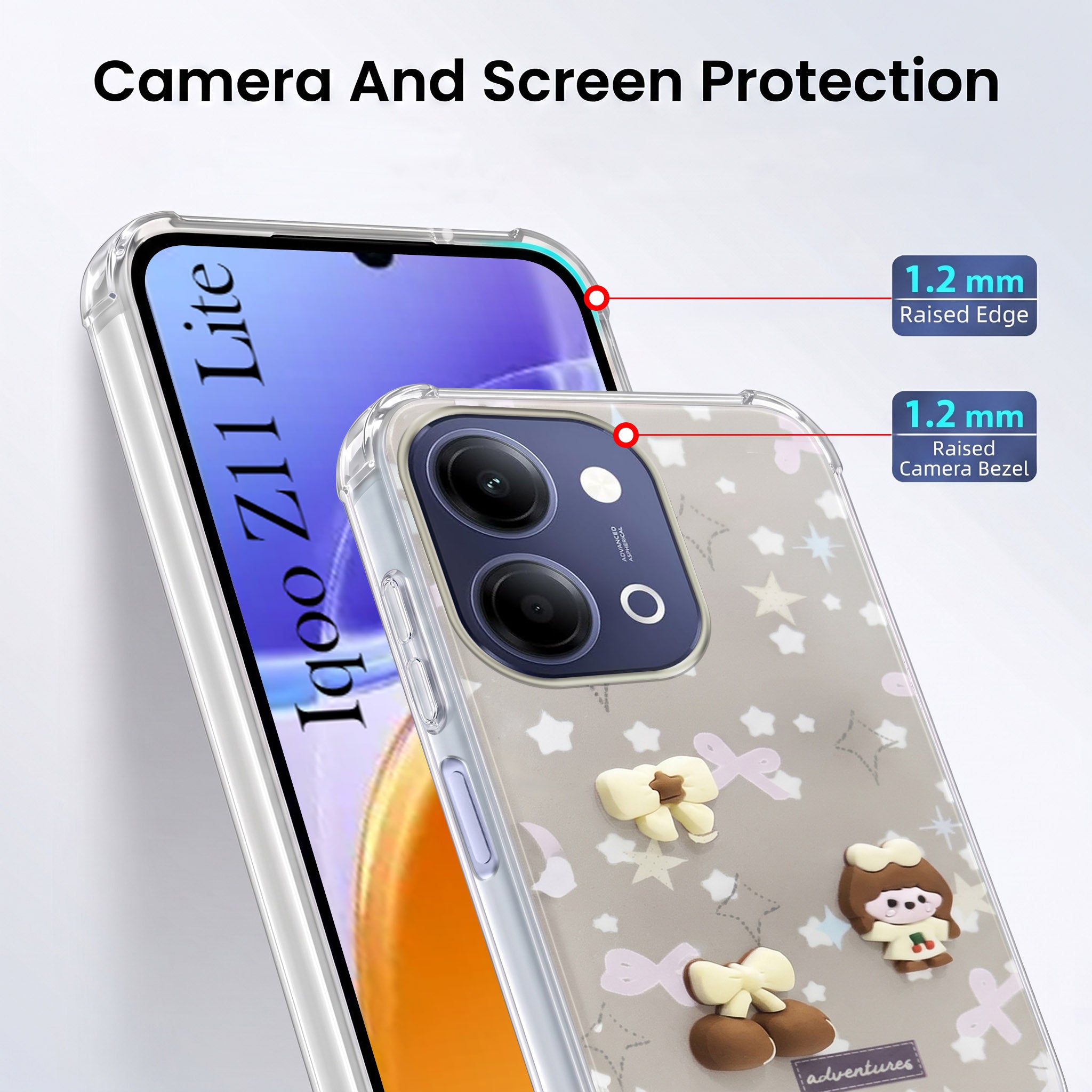 For Vivo iQOO Z11 Lite Back Cover Case (3D Cute Cartoons | Hard Back Side Soft | Matte Premium Finish | HD Printing)