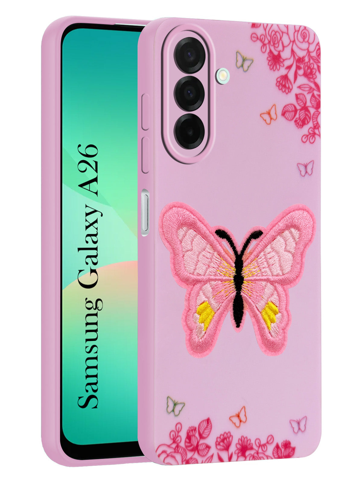 For Samsung Galaxy A26 5G Back Cover Case (Soft Butterfly Embroidery | Women Teen Girls | Camera Protection| Matte Silicone)