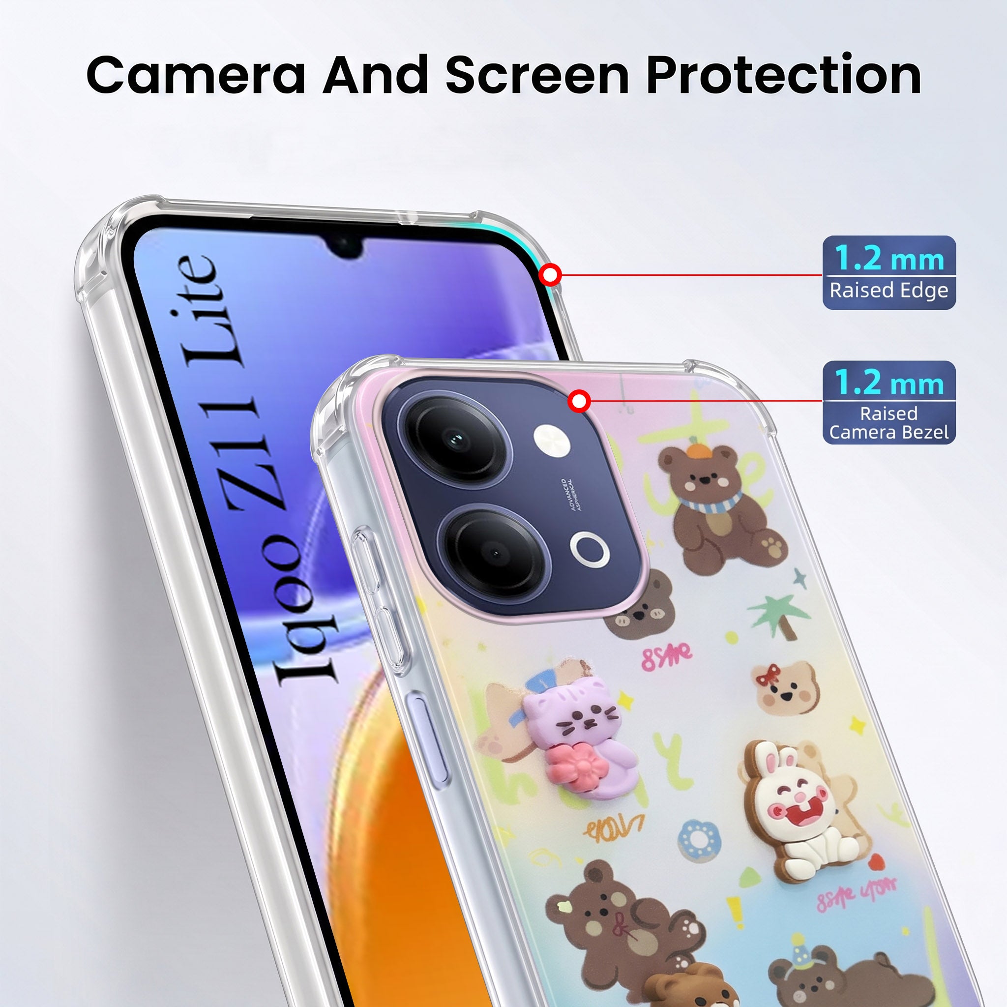 For Vivo iQOO Z11 Lite Back Cover Case (3D Cute Cartoons | Hard Back Side Soft | Matte Premium Finish | HD Printing)