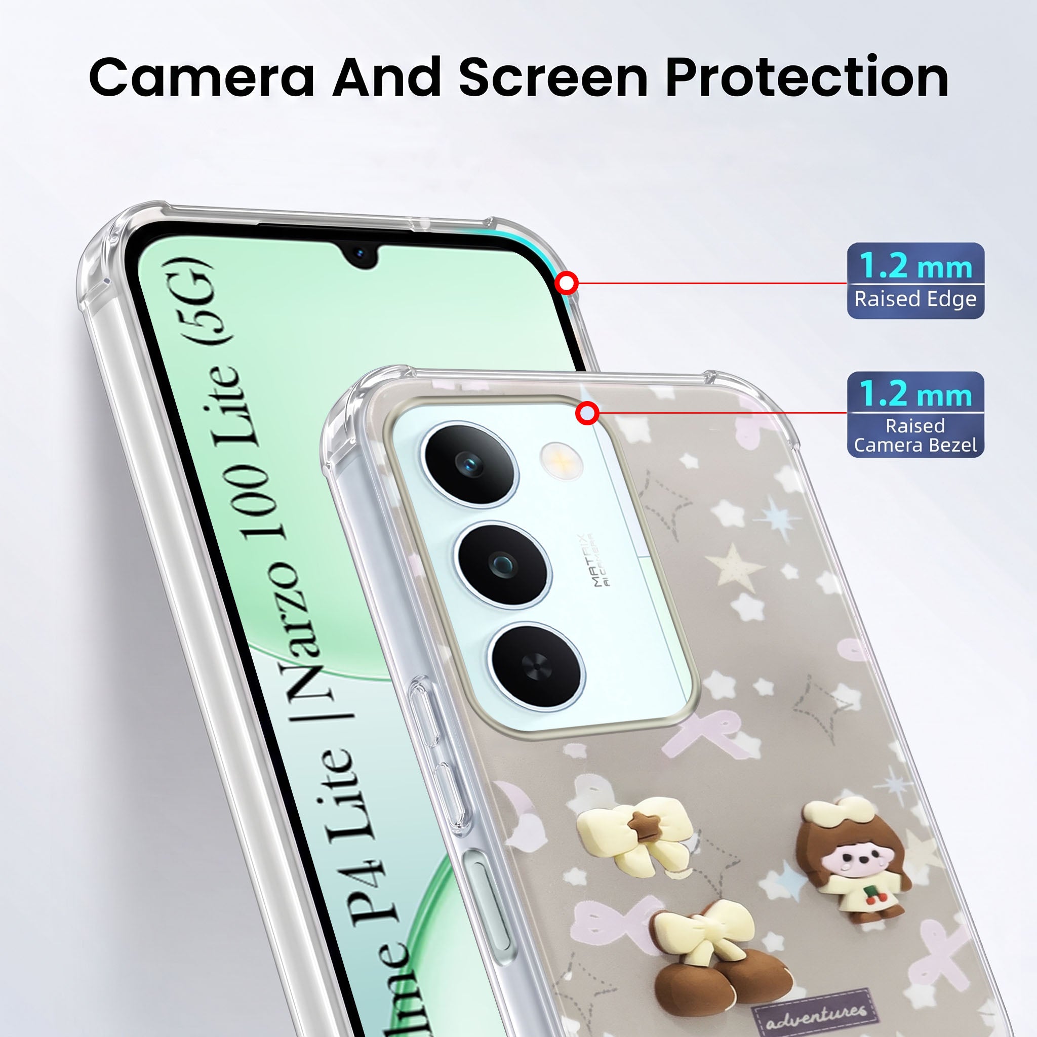 For Realme P4 Lite 5G | Realme Narzo 100 Lite 5G Back Cover Case (3D Cute Cartoons | Hard Back Side Soft | Matte Premium Finish | HD Printing)