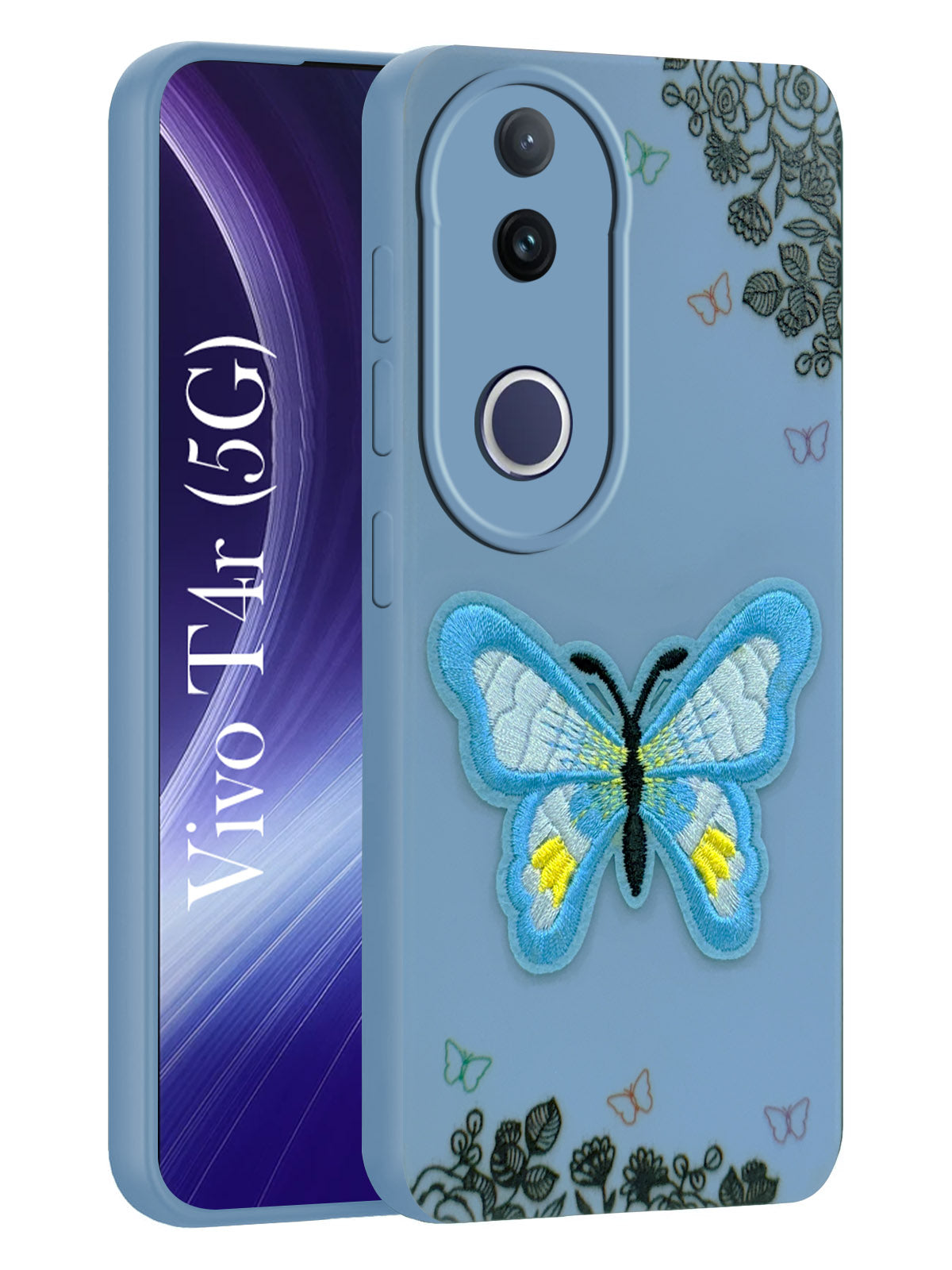 For Vivo T4R Back Cover Case (Soft Butterfly Embroidery | Women Teen Girls | Camera Protection| Matte Silicone)