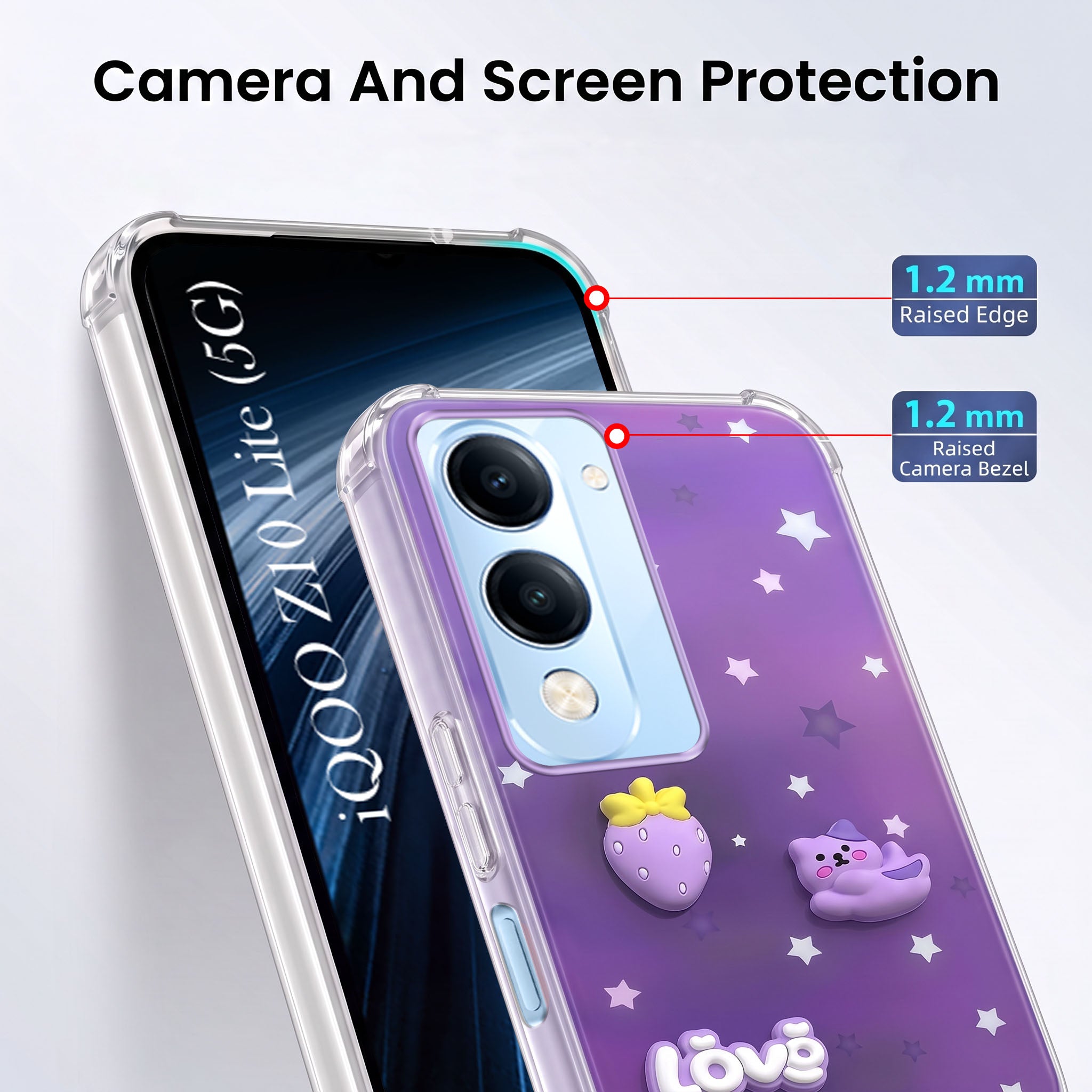 For Vivo iQOO Z10 Lite Back Cover Case (3D Cute Cartoons | Hard Back Side Soft | Matte Premium Finish | HD Printing)