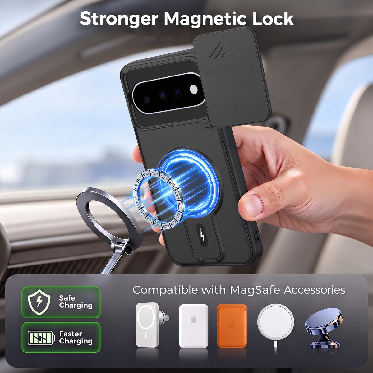For Google Pixel 11 Back Case Cover Metallic (Hybrid Armor Kickstand | Sliding Shutter Camera Protection | MagSafe Compatible)