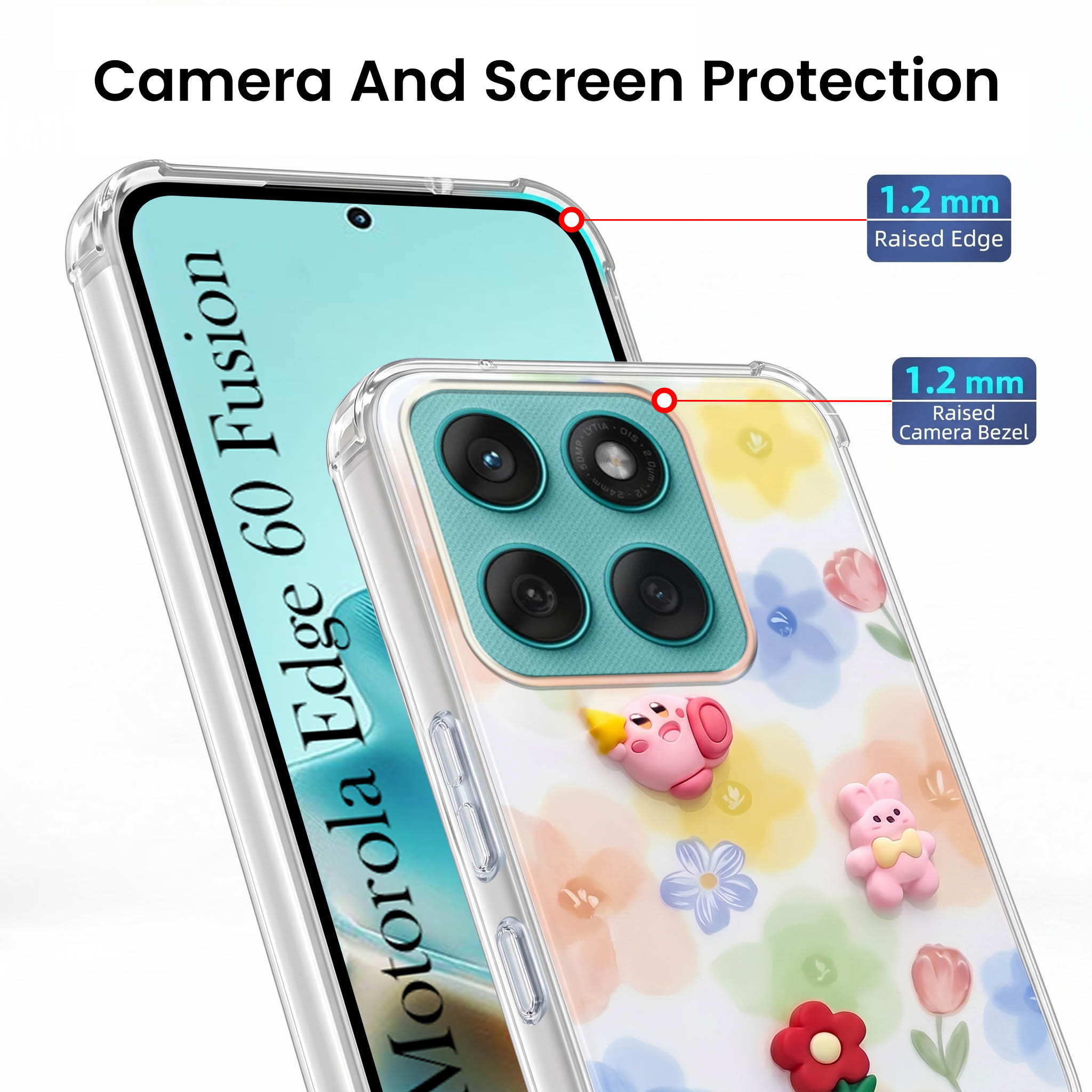 For Motorola Moto Edge 60 Fusion Back Cover Case (3D Cute Cartoons | Hard Back Side Soft | Matte Premium Finish | HD Printing)